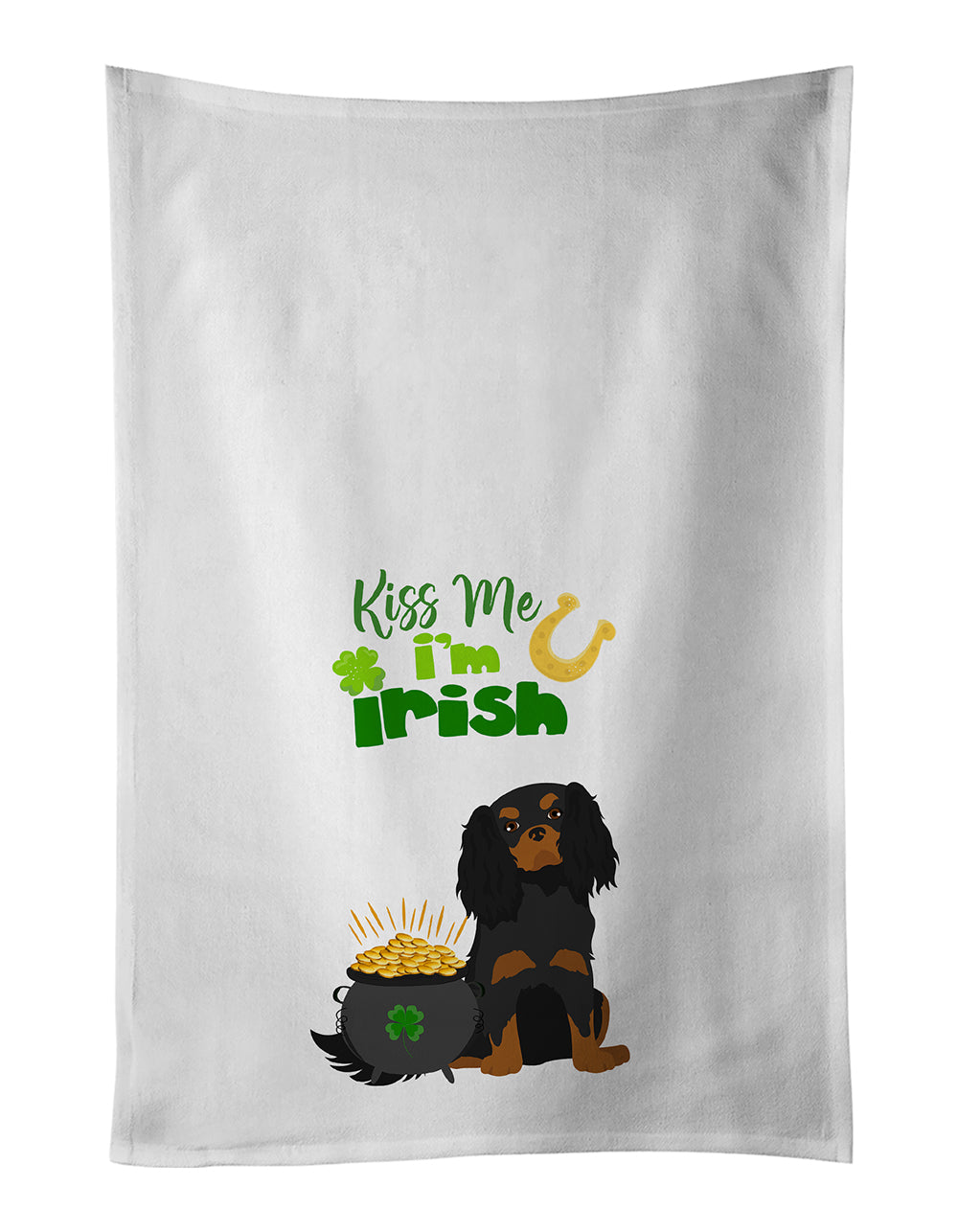 Buy this Black and Tan Cavalier Spaniel St. Patrick&#39;s Day White Kitchen Towel Set of 2 Dish Towels