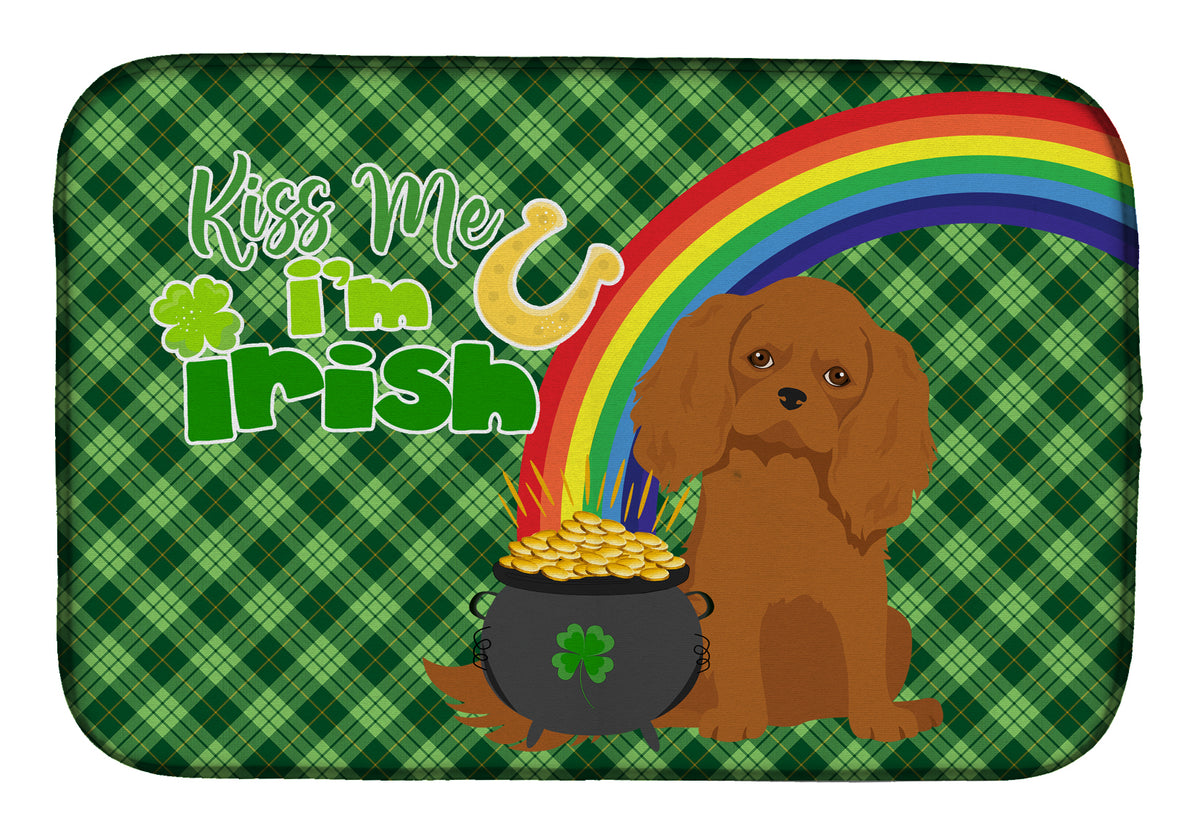 Ruby Cavalier Spaniel St. Patrick&#39;s Day Dish Drying Mat  the-store.com.