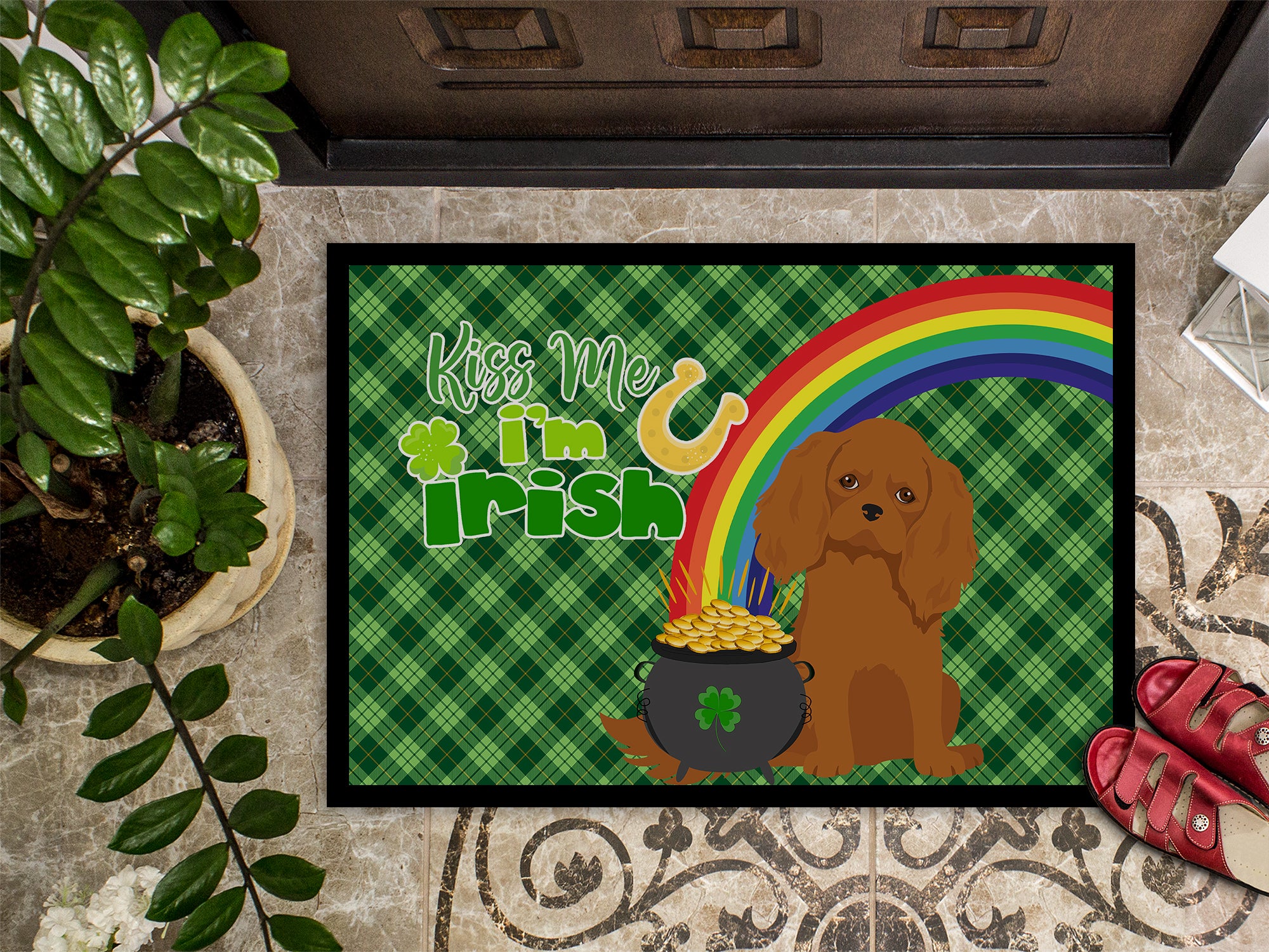 Ruby Cavalier Spaniel St. Patrick's Day Indoor or Outdoor Mat 24x36 - the-store.com
