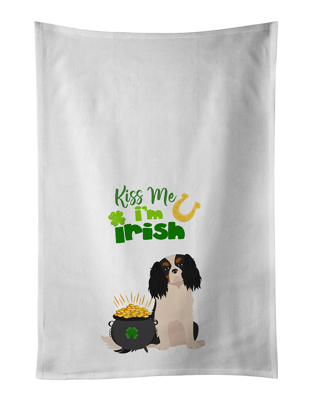 Buy this Tricolor Cavalier Spaniel St. Patrick&#39;s Day White Kitchen Towel Set of 2 Dish Towels