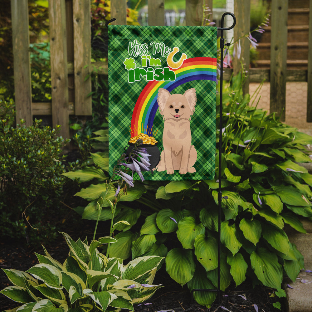 Longhaired Cream Chihuahua St. Patrick's Day Flag Garden Size  the-store.com.