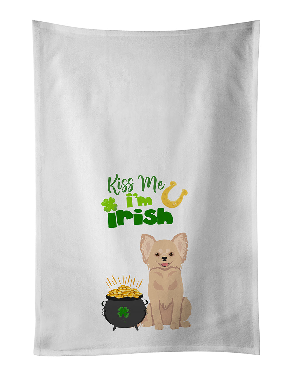 Buy this Longhaired Cream Chihuahua St. Patrick&#39;s Day White Kitchen Towel Set of 2 Dish Towels