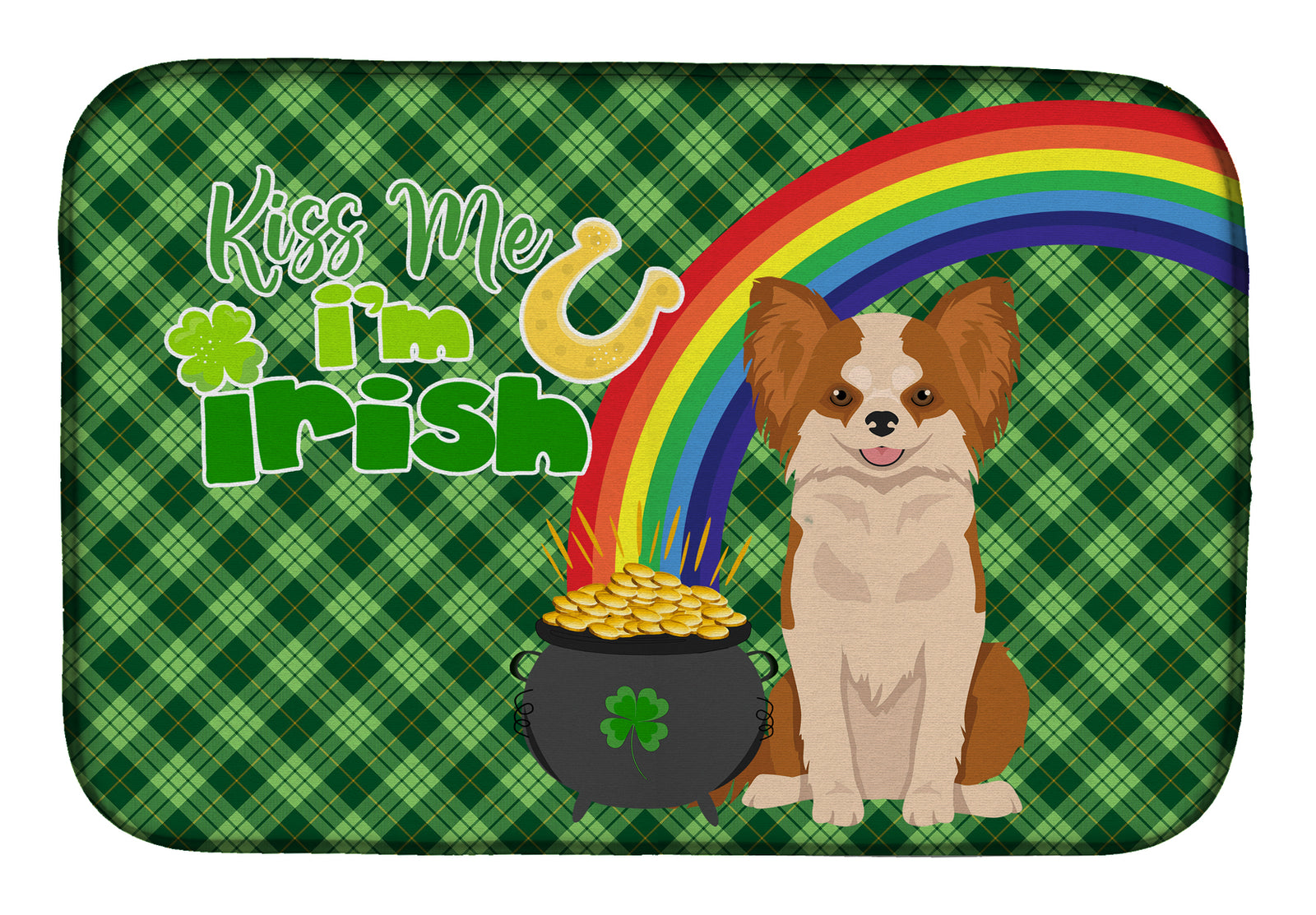 Longhaired Red and White Chihuahua St. Patrick's Day Dish Drying Mat