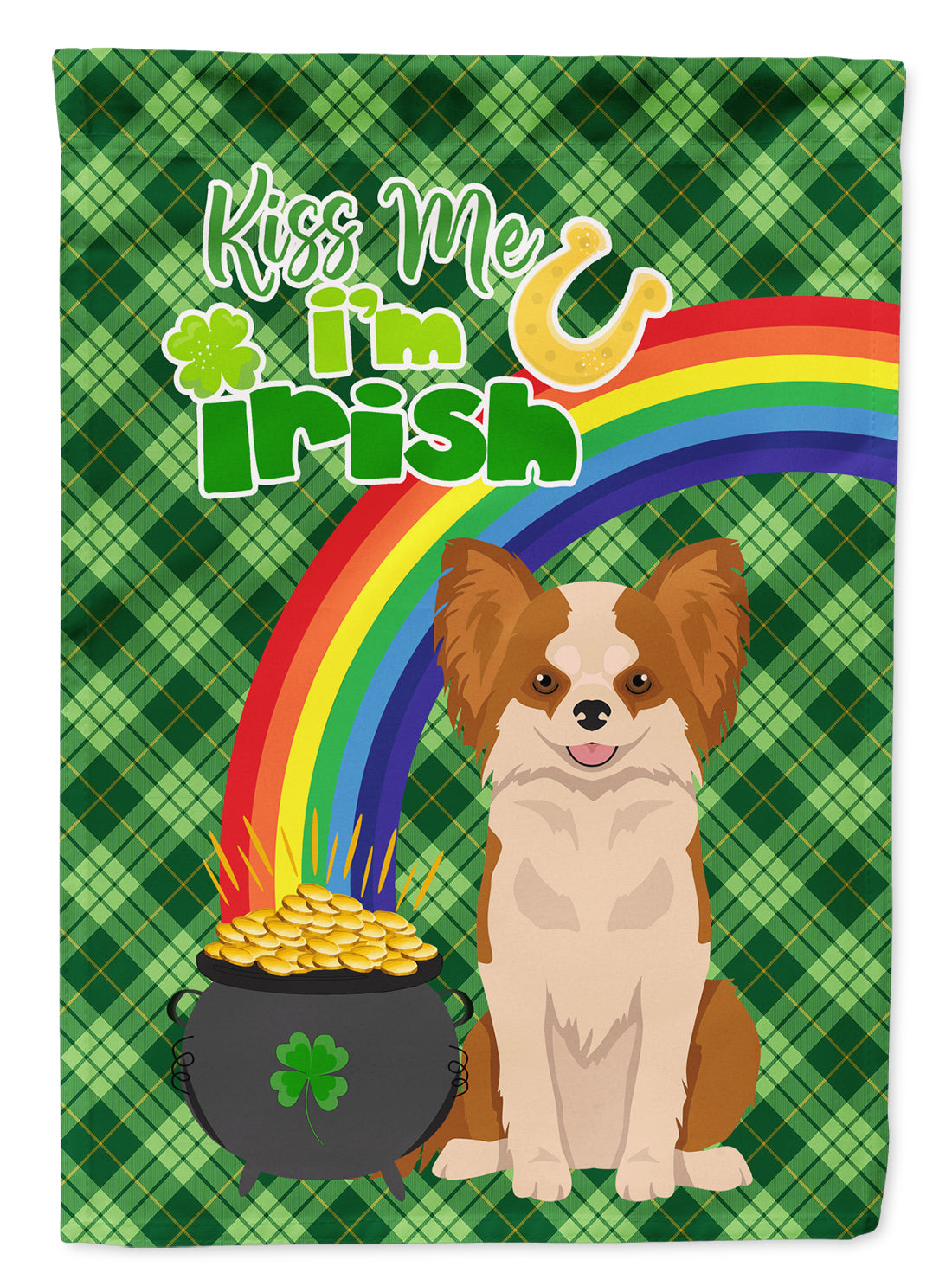 Longhaired Red and White Chihuahua St. Patrick's Day Flag Garden Size