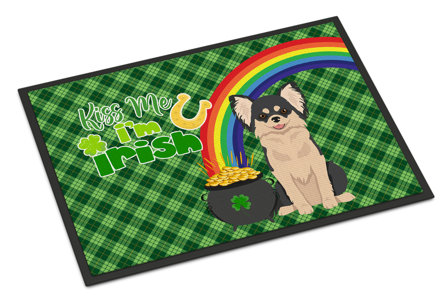 Buy this Longhaired Black and White Chihuahua St. Patrick's Day Indoor or Outdoor Mat 24x36