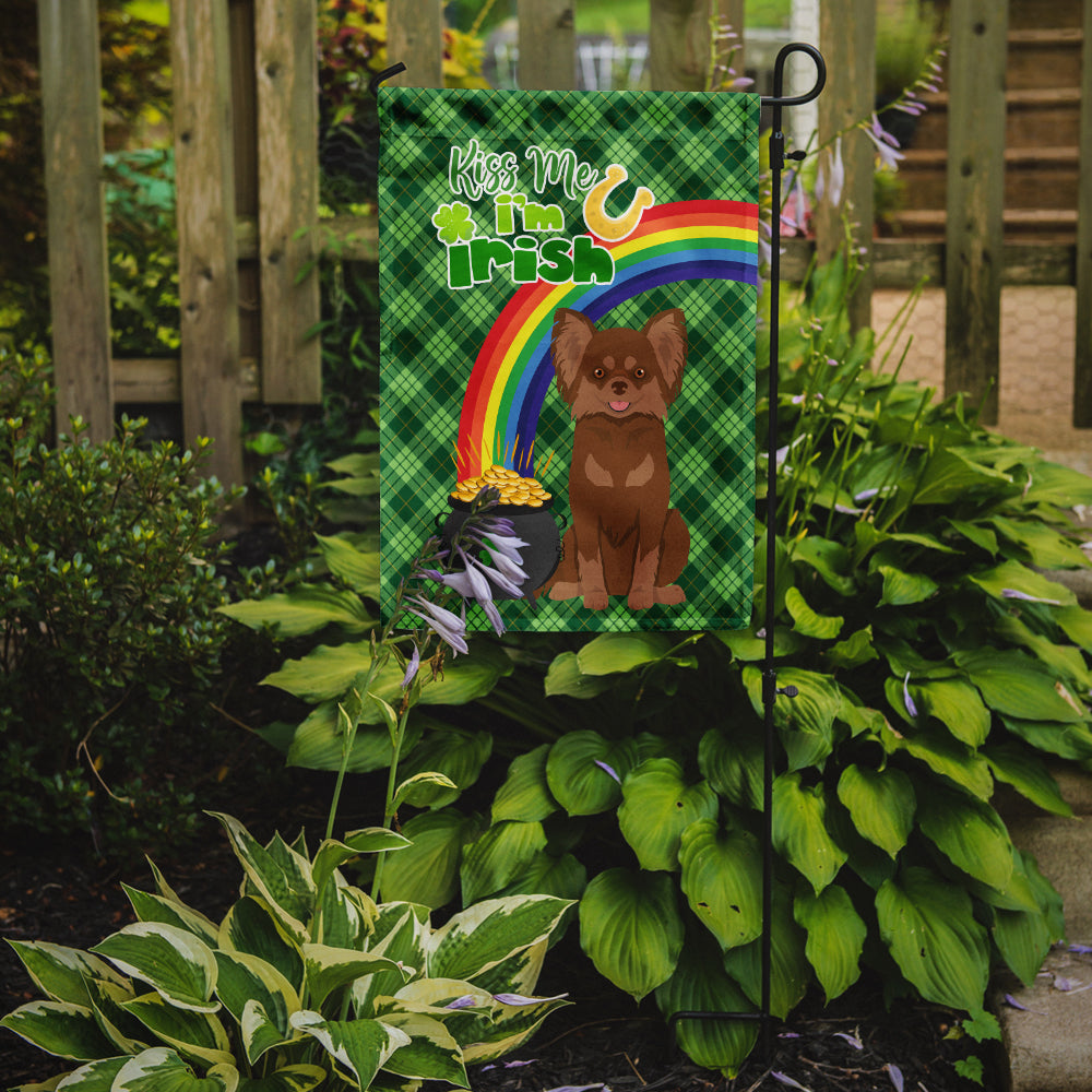 Longhaired Chocolate and Tan Chihuahua St. Patrick's Day Flag Garden Size  the-store.com.