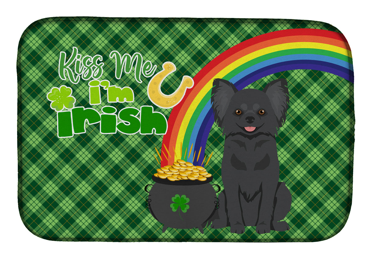 Longhaired Black Chihuahua St. Patrick&#39;s Day Dish Drying Mat
