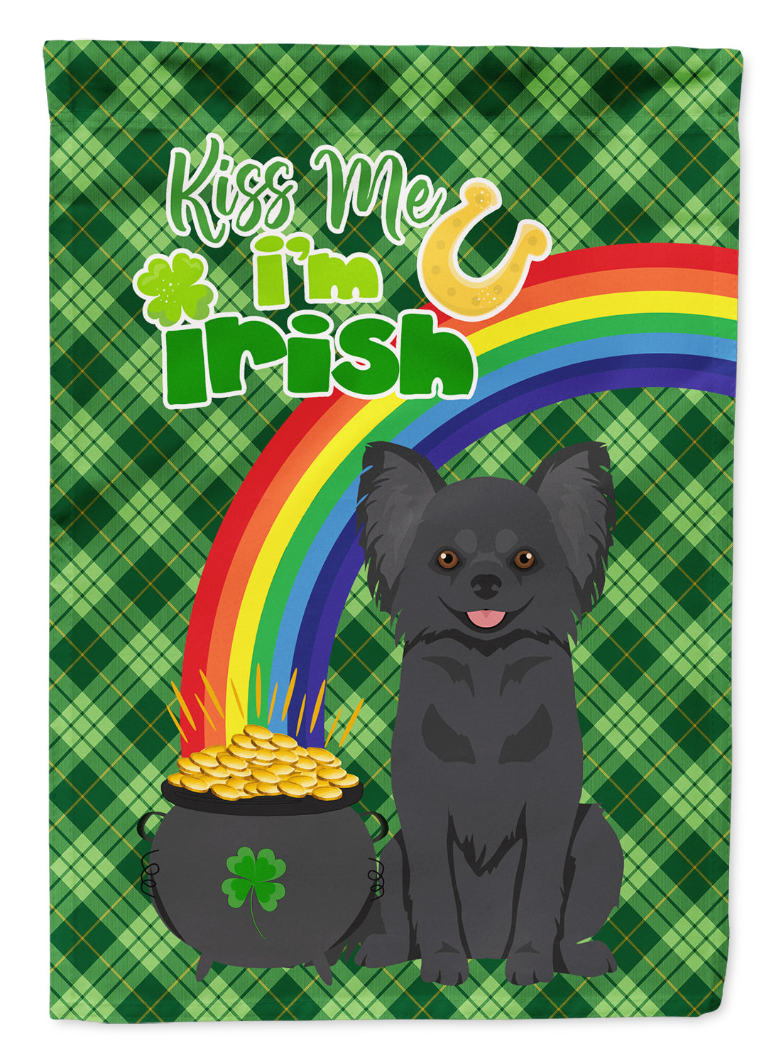 Longhaired Black Chihuahua St. Patrick's Day Flag Garden Size