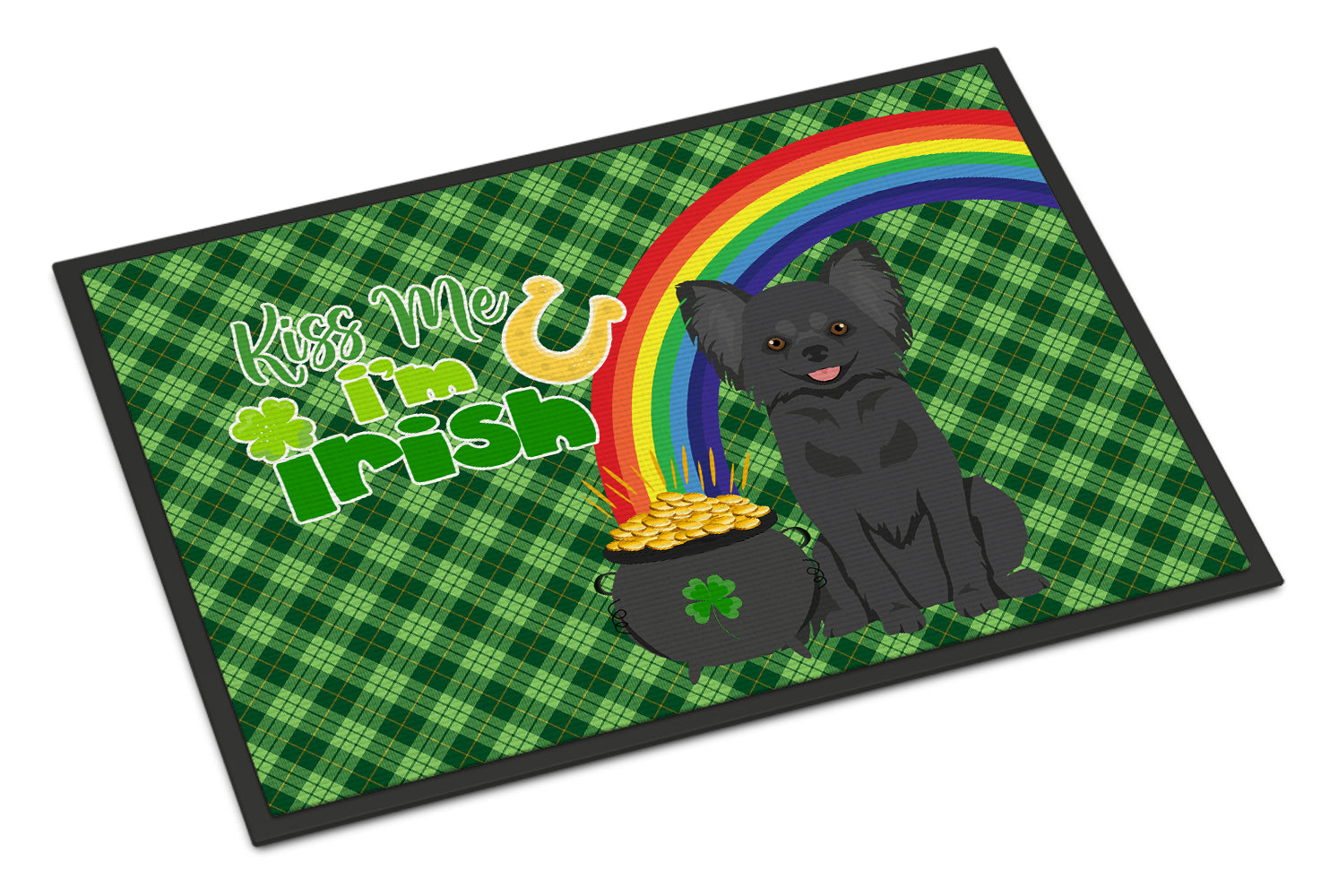 Buy this Longhaired Black Chihuahua St. Patrick's Day Indoor or Outdoor Mat 24x36