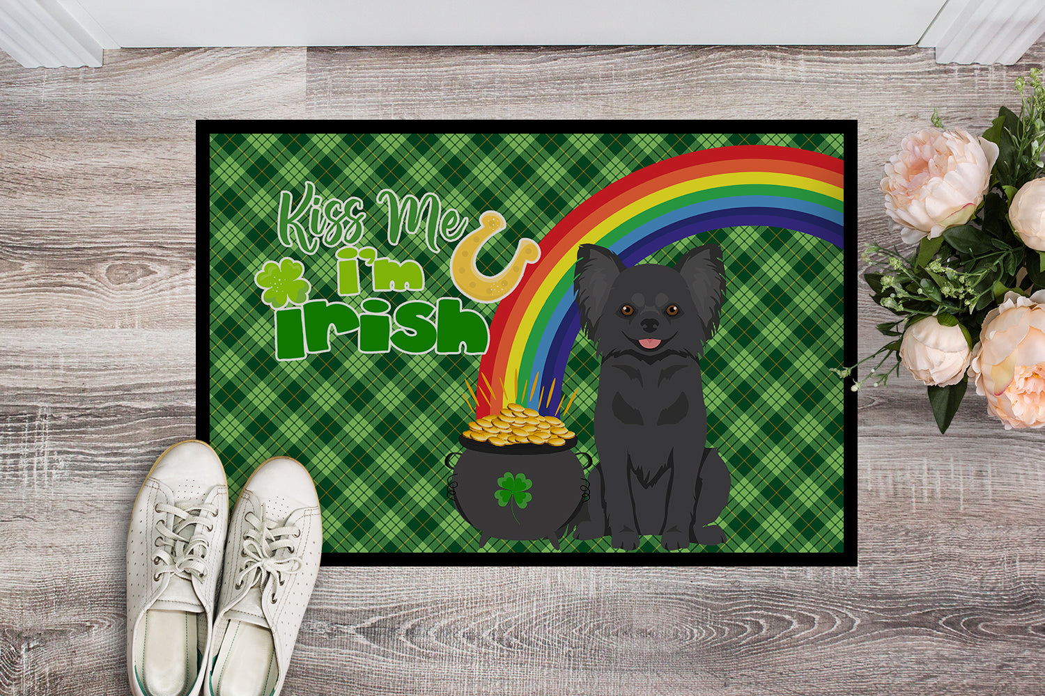 Buy this Longhaired Black Chihuahua St. Patrick's Day Indoor or Outdoor Mat 24x36
