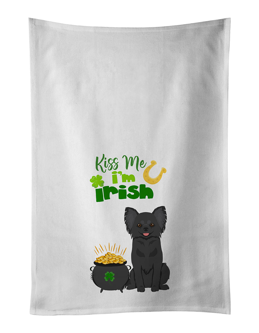 Buy this Longhaired Black Chihuahua St. Patrick&#39;s Day White Kitchen Towel Set of 2 Dish Towels