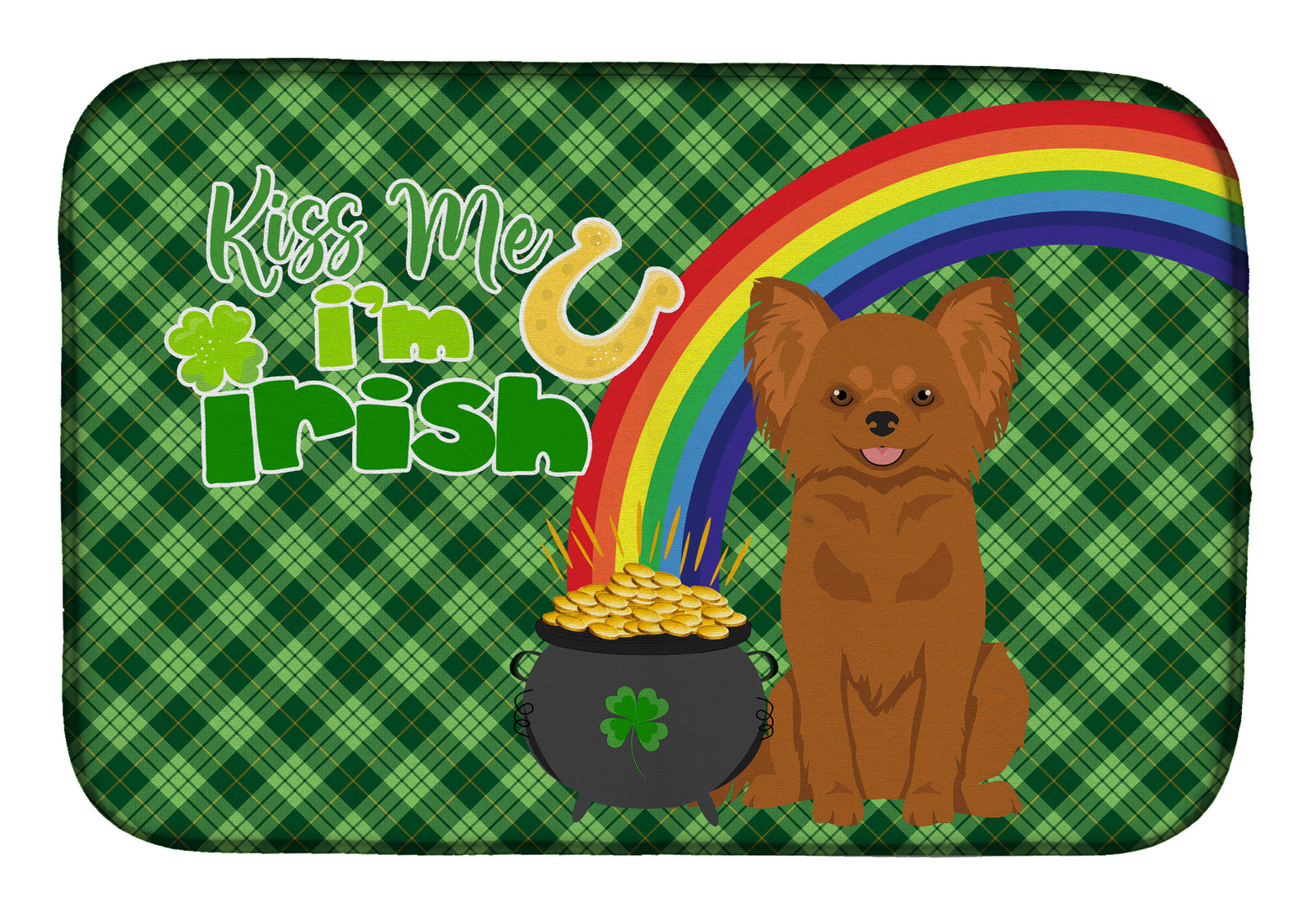 Longhaired Red Chihuahua St. Patrick's Day Dish Drying Mat  the-store.com.
