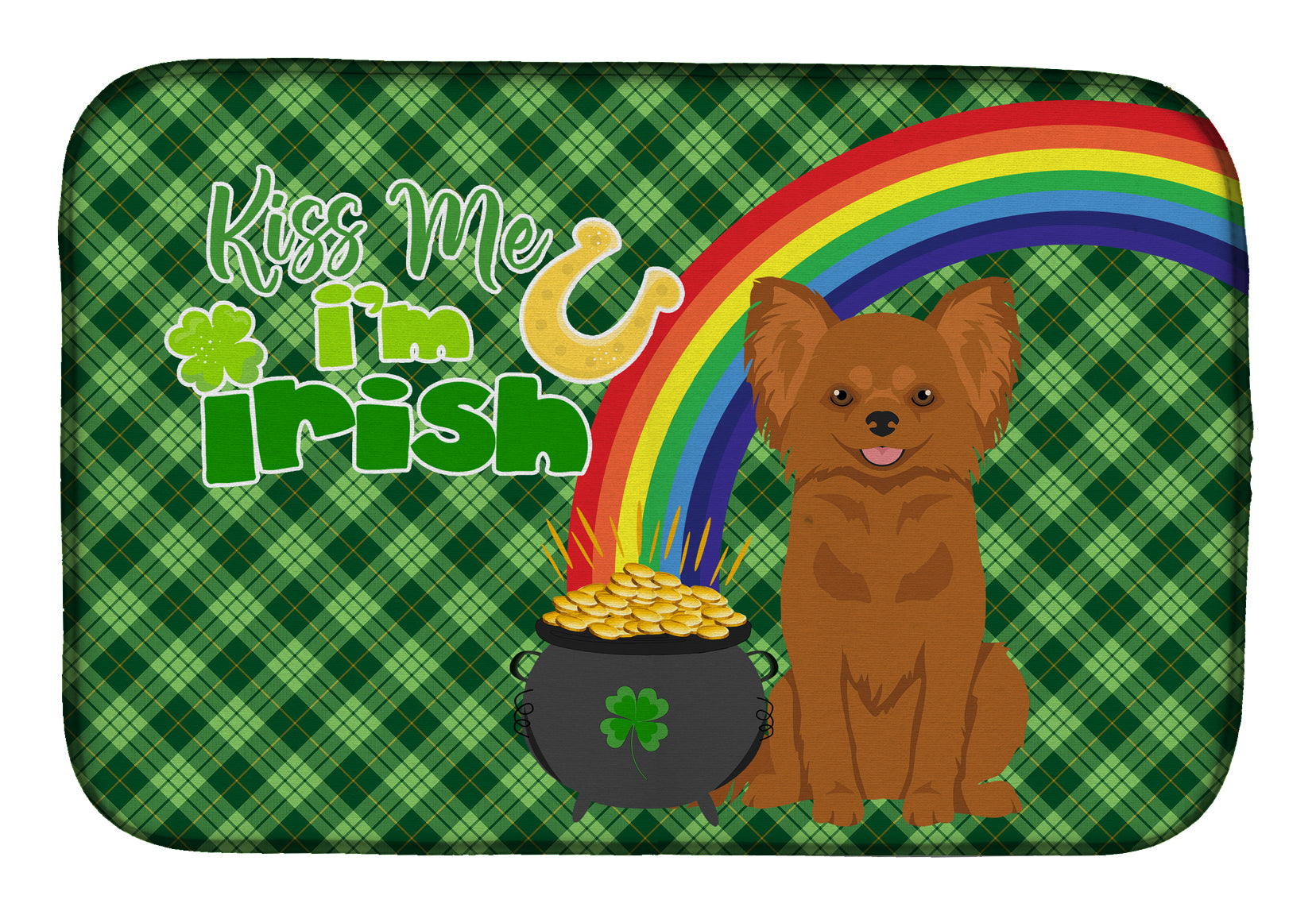 Longhaired Red Chihuahua St. Patrick's Day Dish Drying Mat