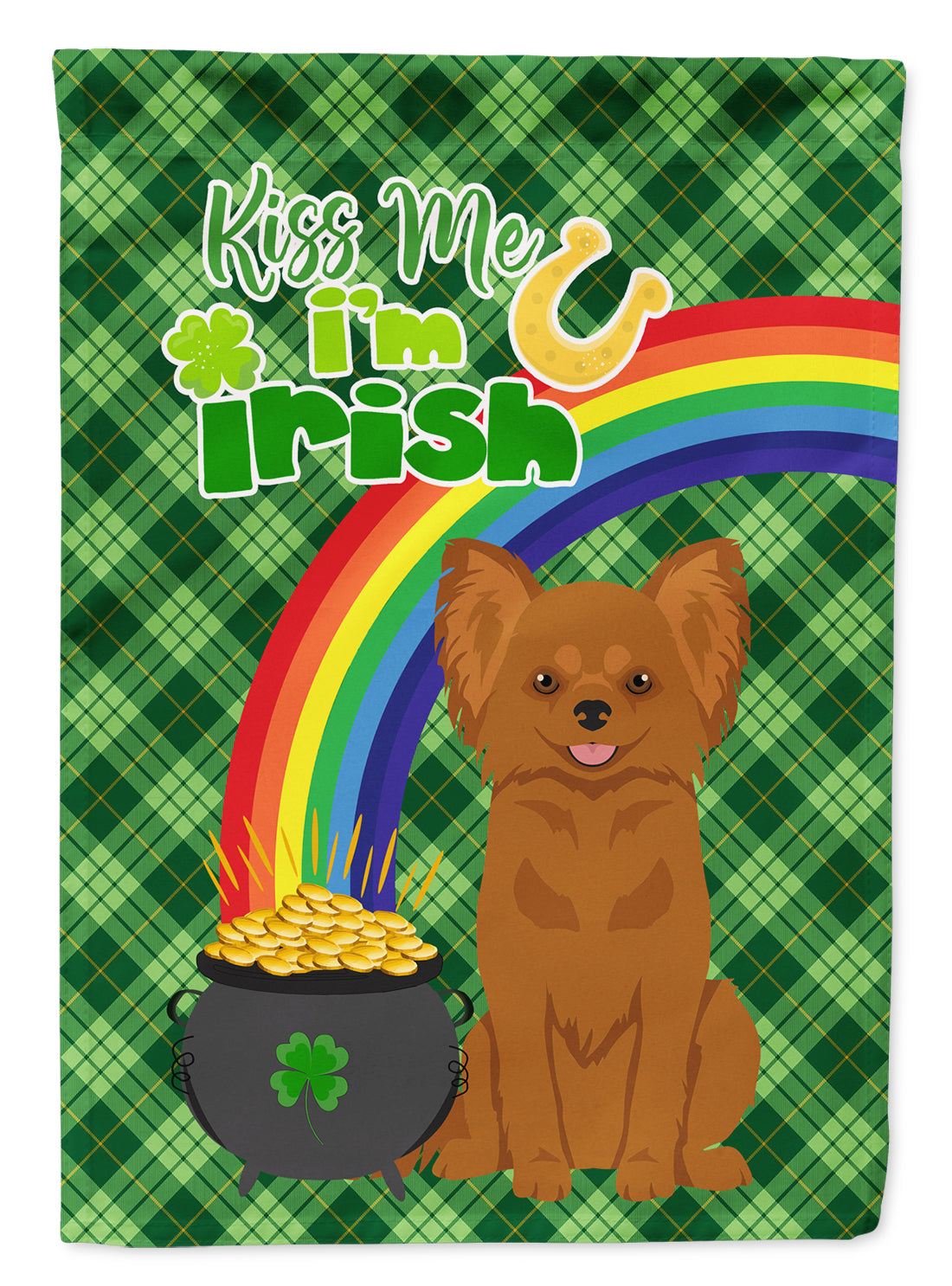 Longhaired Red Chihuahua St. Patrick's Day Flag Garden Size