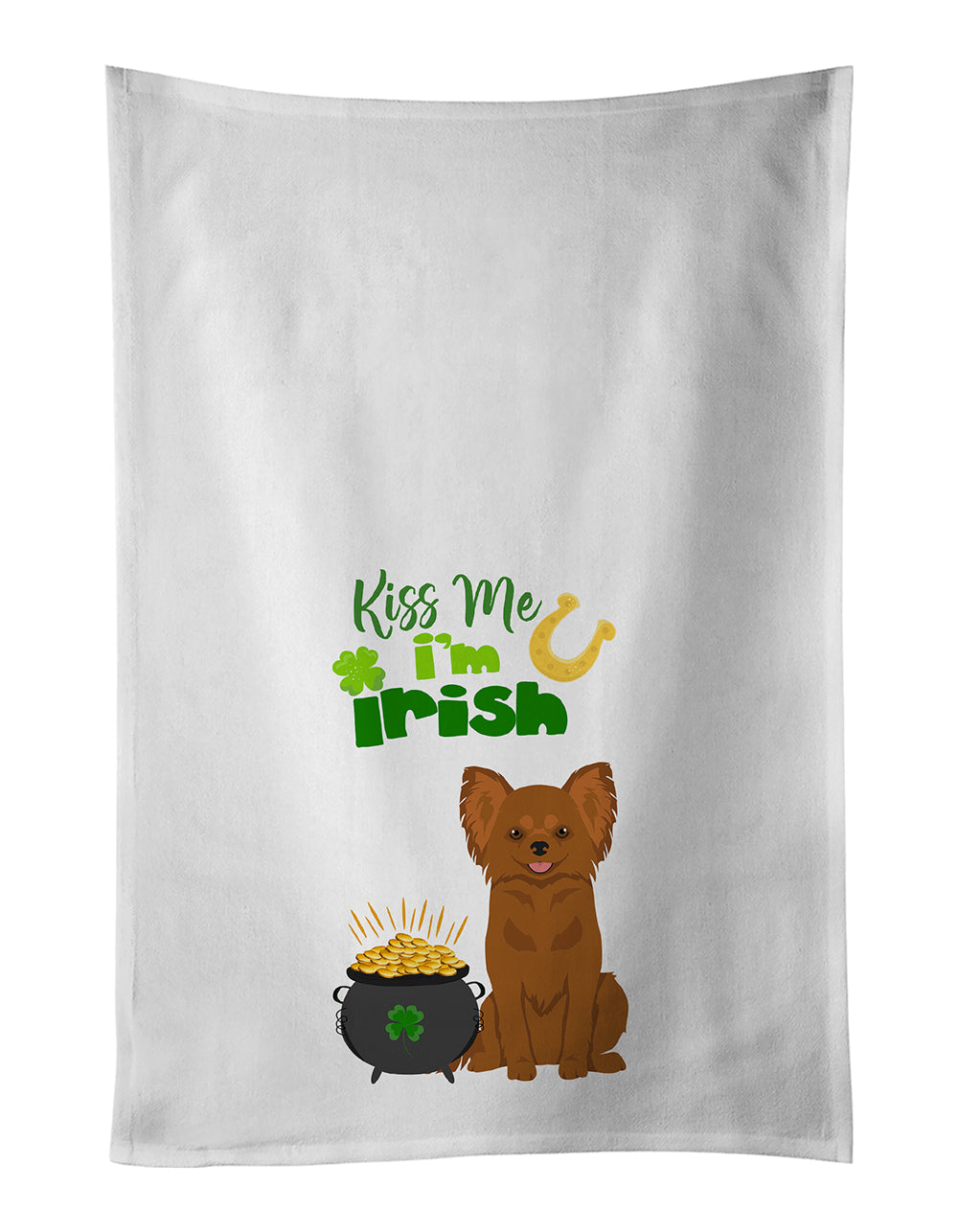 Buy this Longhaired Red Chihuahua St. Patrick&#39;s Day White Kitchen Towel Set of 2 Dish Towels