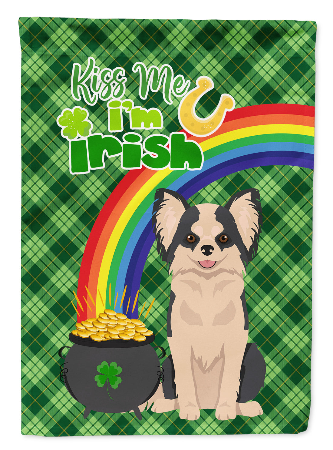 Longhaired Black and White #2 Chihuahua St. Patrick's Day Flag Garden Size  the-store.com.