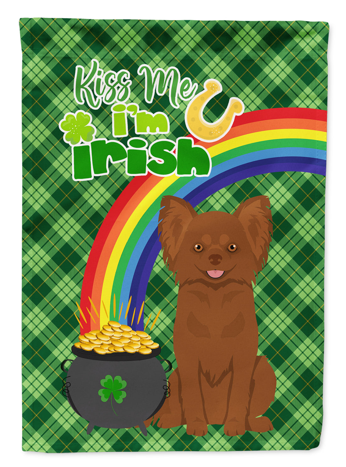 Longhaired Chocolate Chihuahua St. Patrick's Day Flag Garden Size  the-store.com.