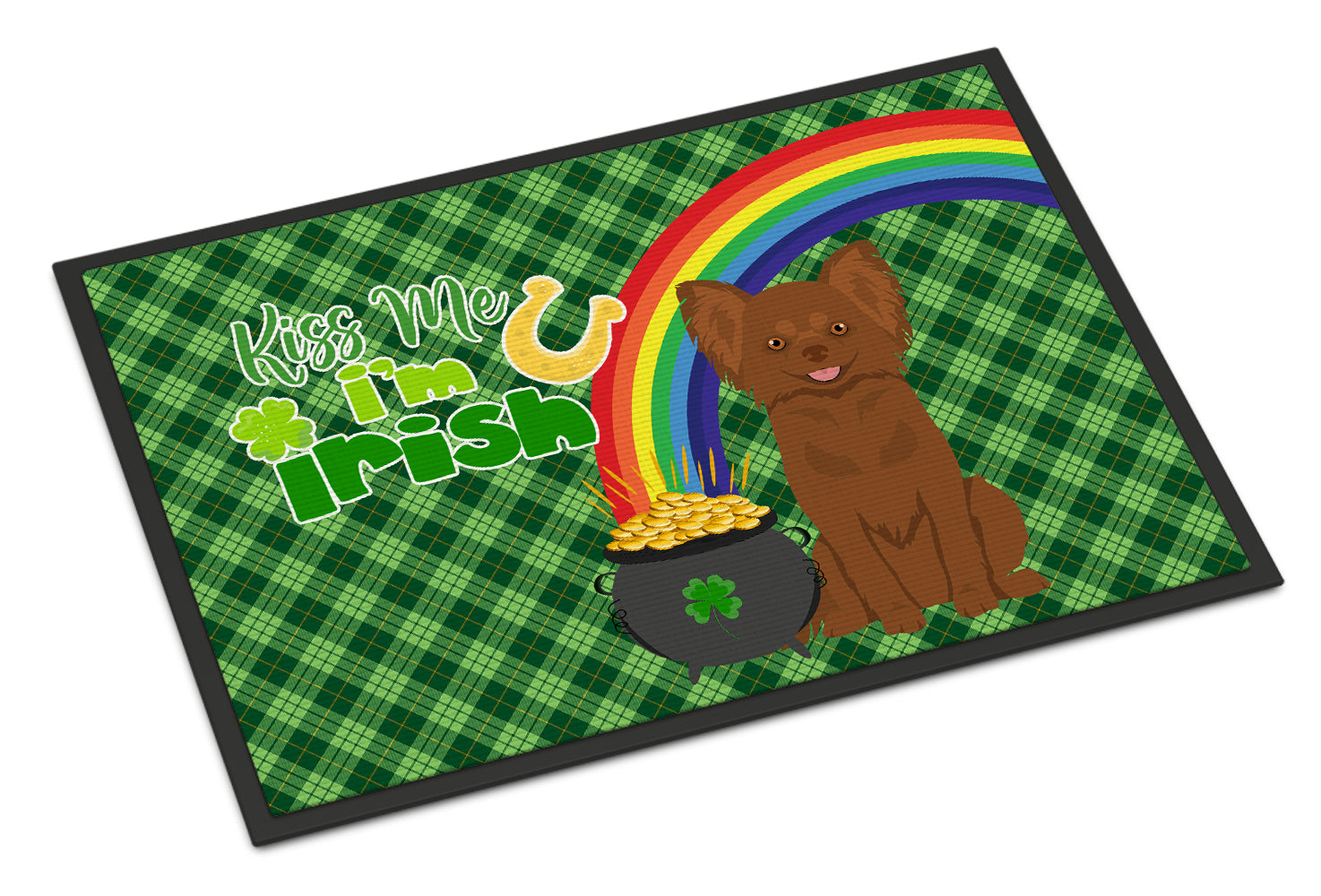 Buy this Longhaired Chocolate Chihuahua St. Patrick's Day Indoor or Outdoor Mat 24x36