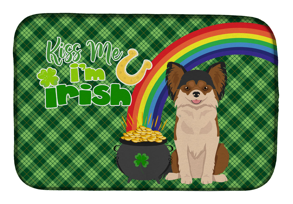 Longhaired Black and Red Chihuahua St. Patrick&#39;s Day Dish Drying Mat