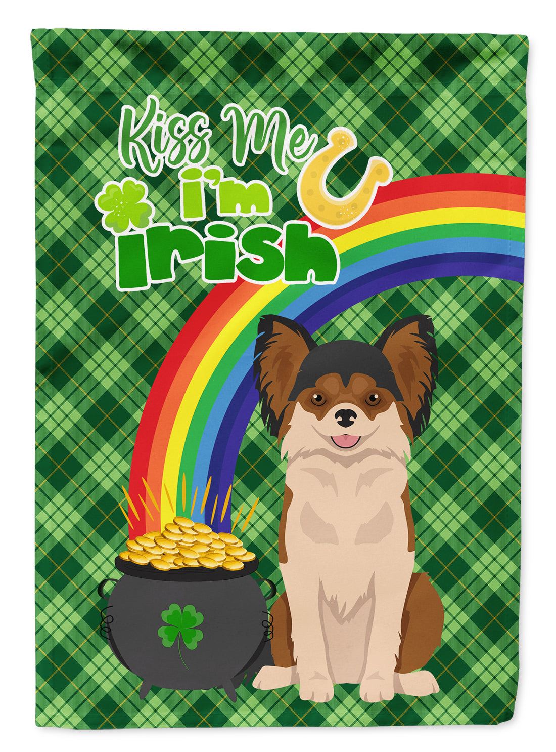 Longhaired Black and Red Chihuahua St. Patrick's Day Flag Garden Size  the-store.com.