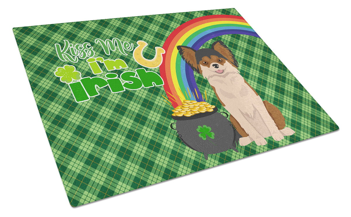 Buy this Longhaired Black and Red Chihuahua St. Patrick&#39;s Day Glass Cutting Board Large