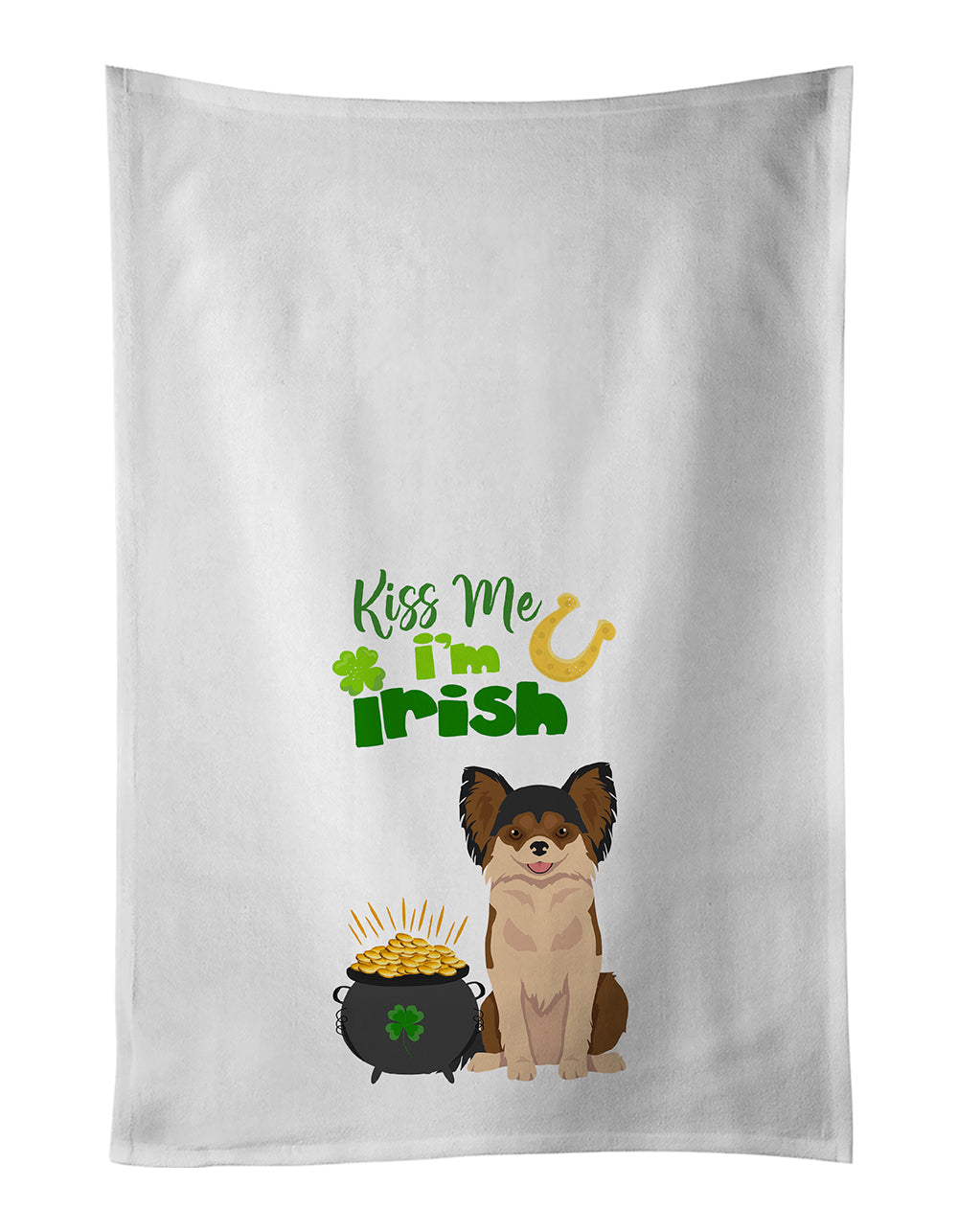Buy this Longhaired Black and Red Chihuahua St. Patrick&#39;s Day White Kitchen Towel Set of 2 Dish Towels