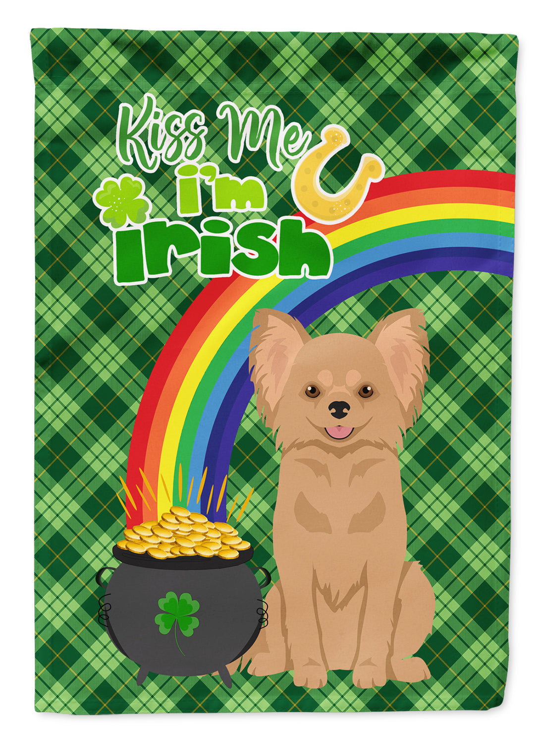 Longhaired Gold Chihuahua St. Patrick's Day Flag Garden Size  the-store.com.