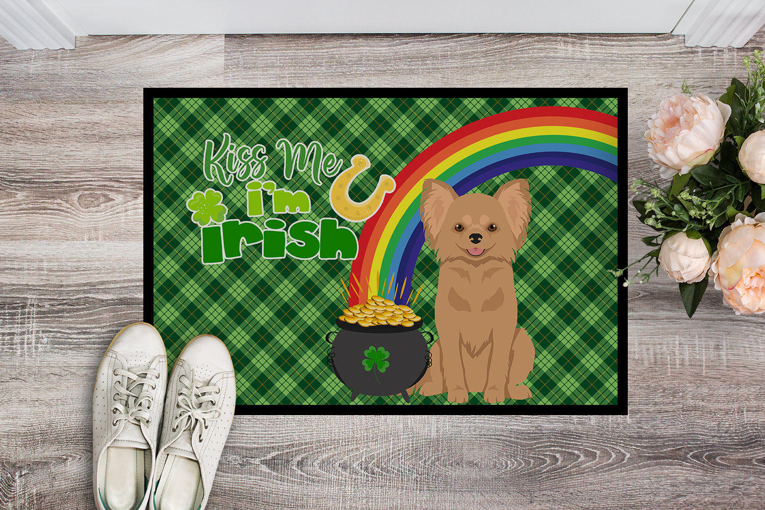 Buy this Longhaired Gold Chihuahua St. Patrick's Day Indoor or Outdoor Mat 24x36