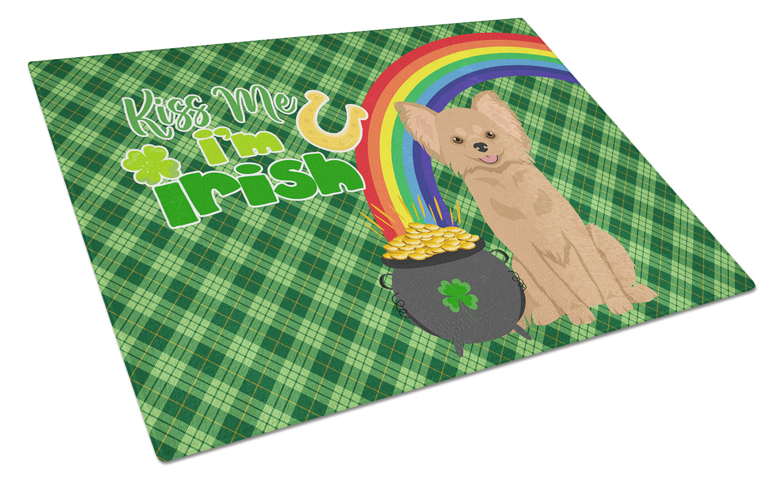 Buy this Longhaired Gold Chihuahua St. Patrick's Day Glass Cutting Board Large