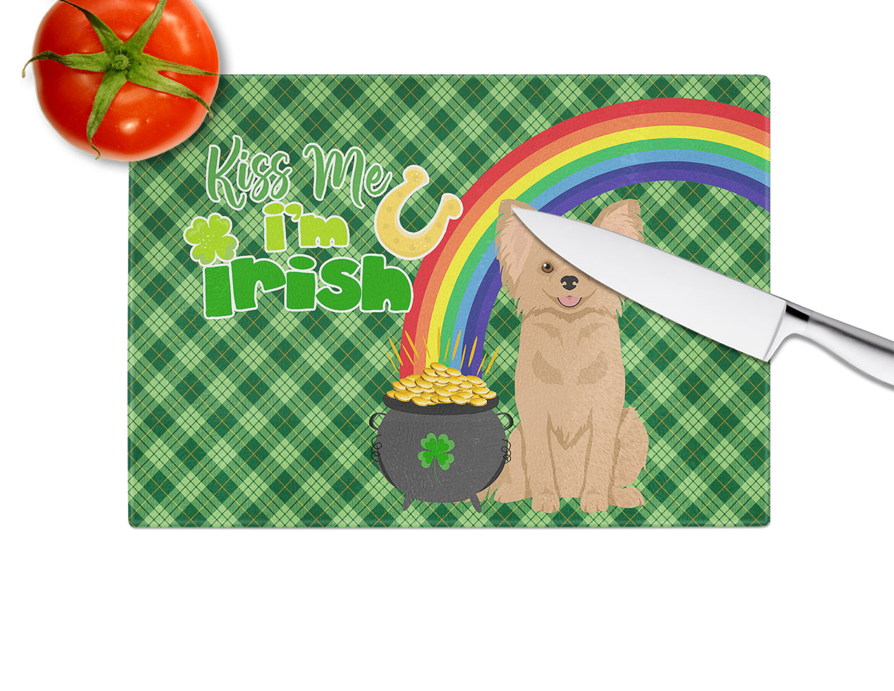 Longhaired Gold Chihuahua St. Patrick's Day Glass Cutting Board Large - the-store.com