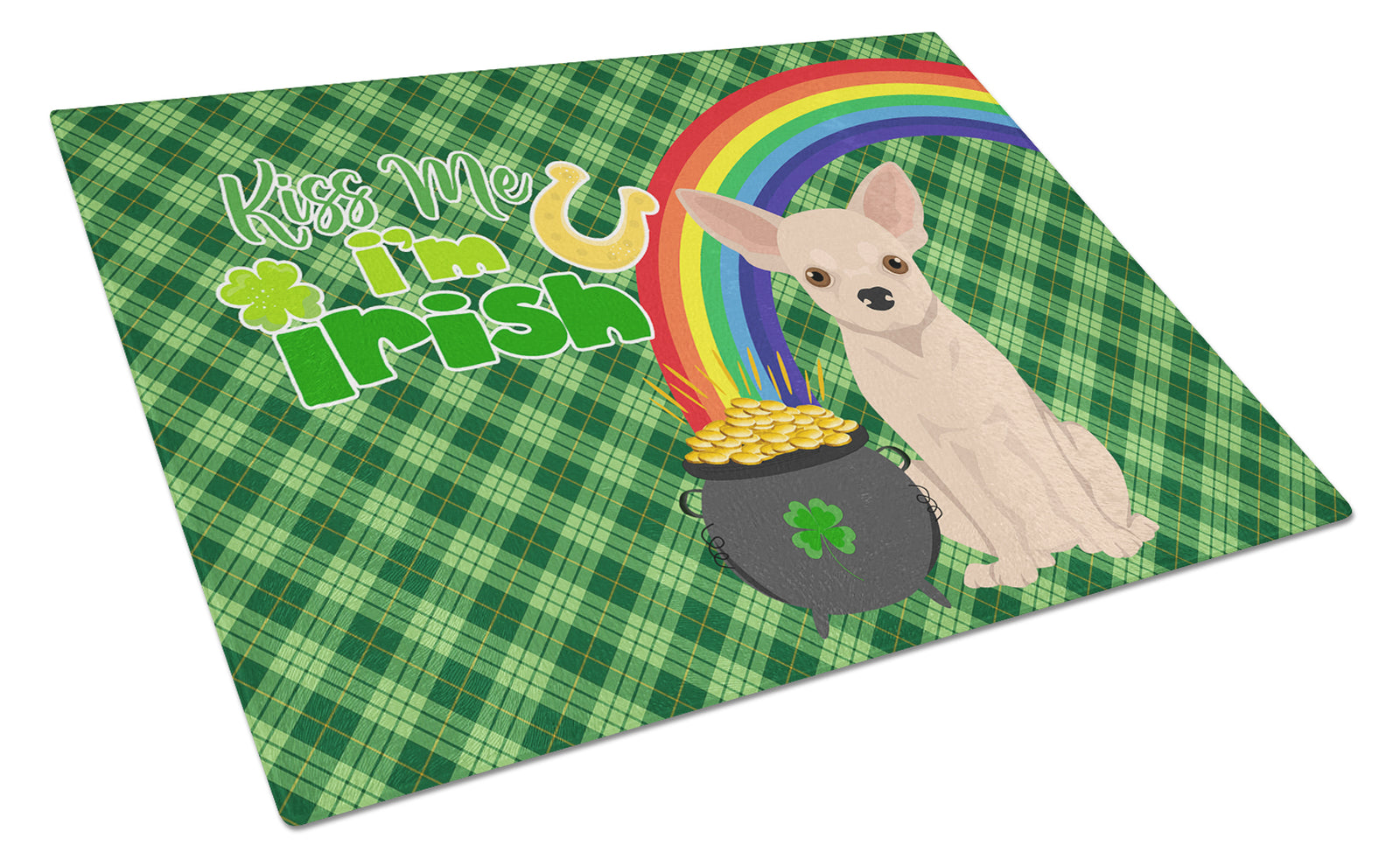 Buy this Fawn Chihuahua St. Patrick's Day Glass Cutting Board Large