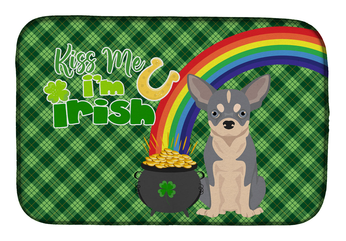 Blue and White Chihuahua St. Patrick&#39;s Day Dish Drying Mat