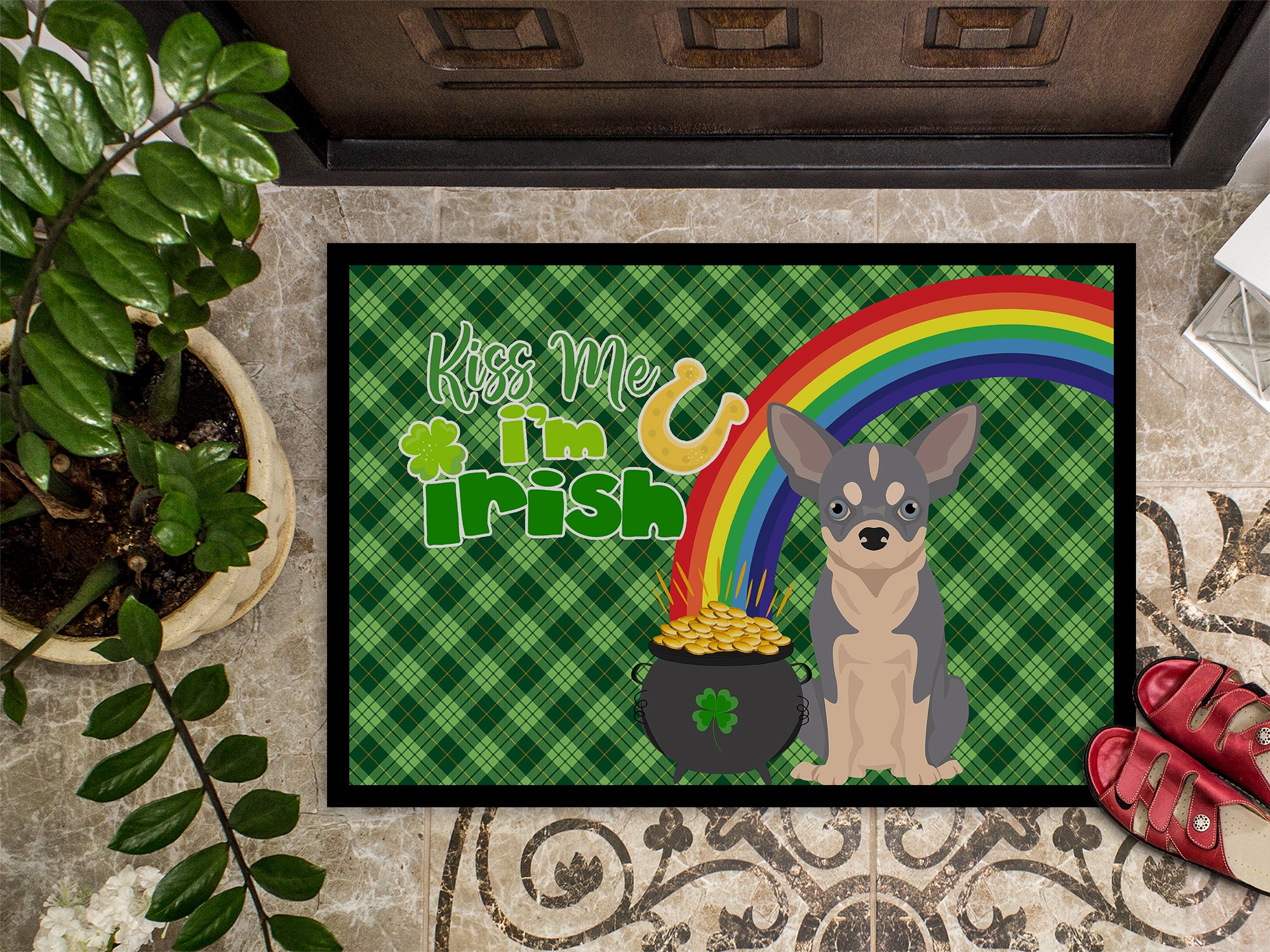 Blue and White Chihuahua St. Patrick's Day Indoor or Outdoor Mat 24x36 - the-store.com