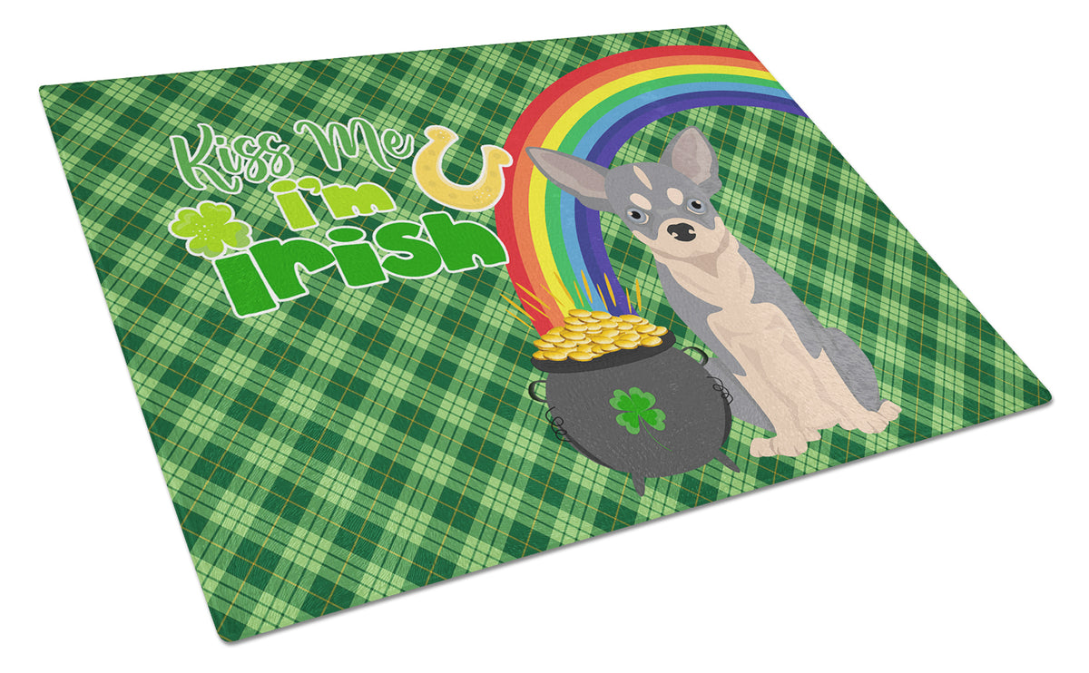 Buy this Blue and White Chihuahua St. Patrick&#39;s Day Glass Cutting Board Large