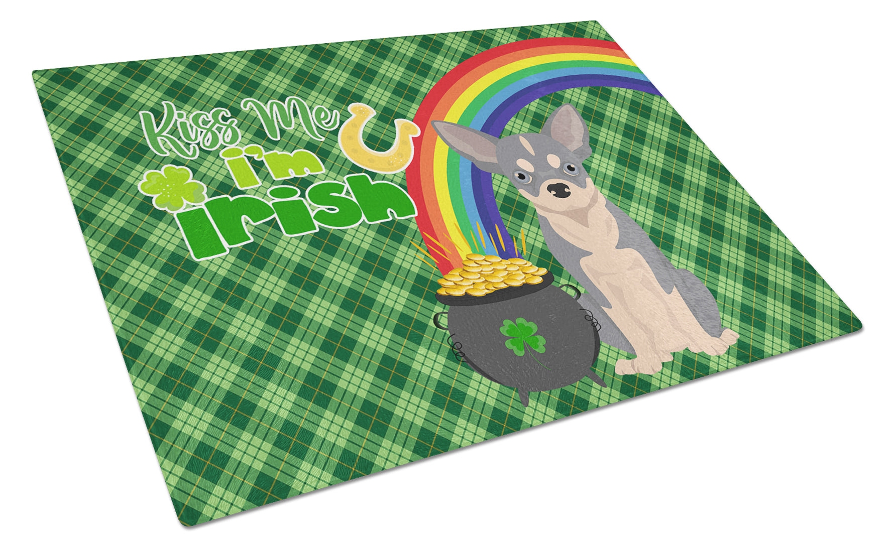 Buy this Blue and White Chihuahua St. Patrick's Day Glass Cutting Board Large