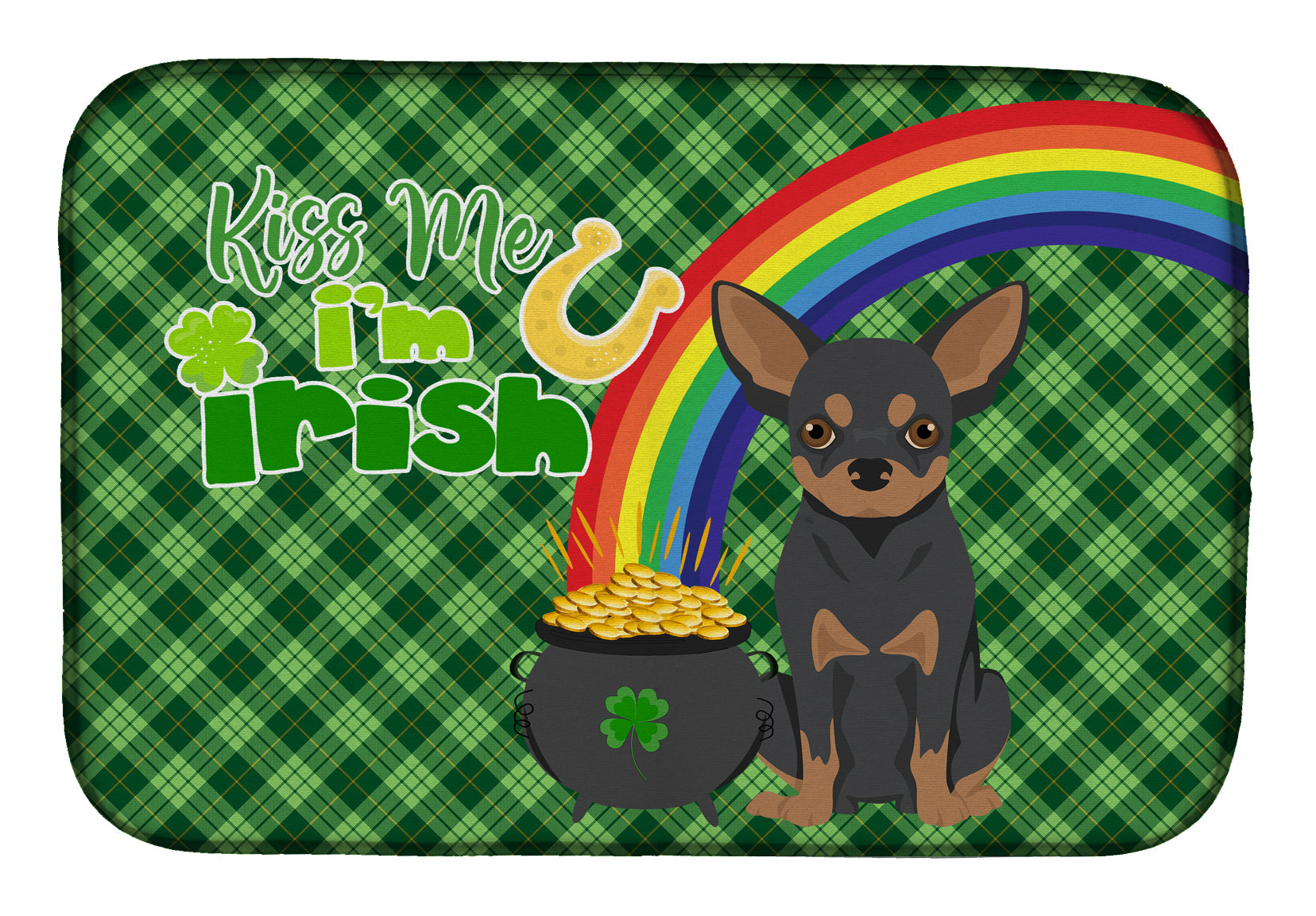 Black and Tan Chihuahua St. Patrick's Day Dish Drying Mat  the-store.com.