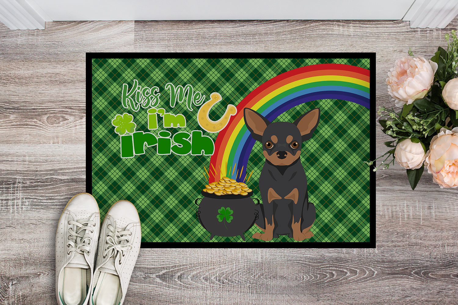 Black and Tan Chihuahua St. Patrick's Day Indoor or Outdoor Mat 24x36 - the-store.com