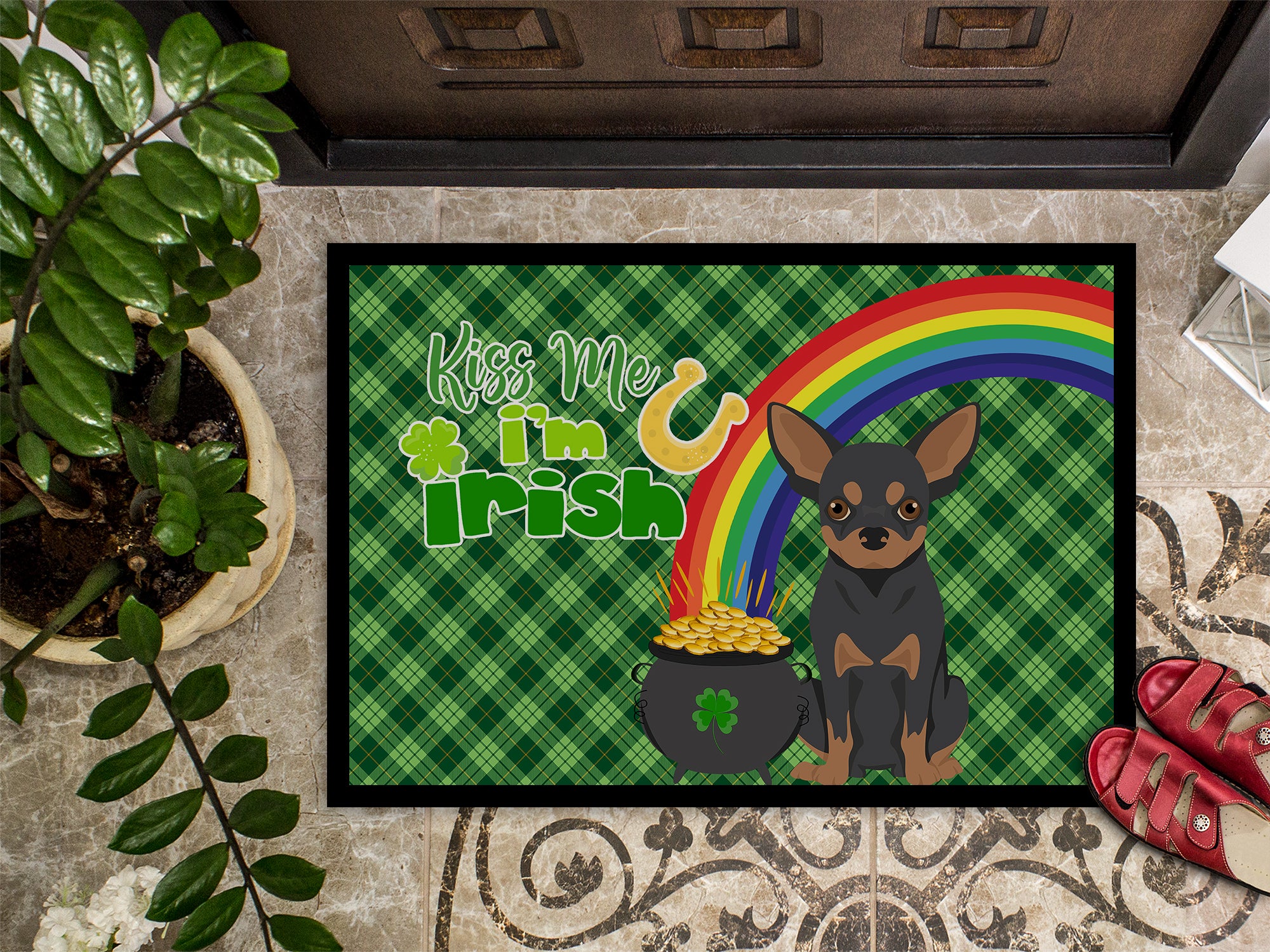 Black and Tan Chihuahua St. Patrick's Day Indoor or Outdoor Mat 24x36 - the-store.com