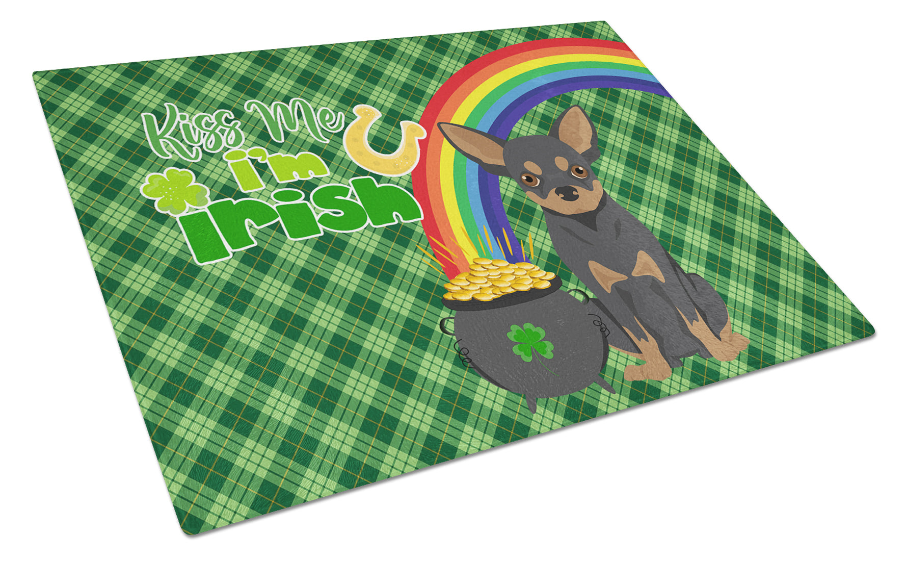 Buy this Black and Tan Chihuahua St. Patrick's Day Glass Cutting Board Large