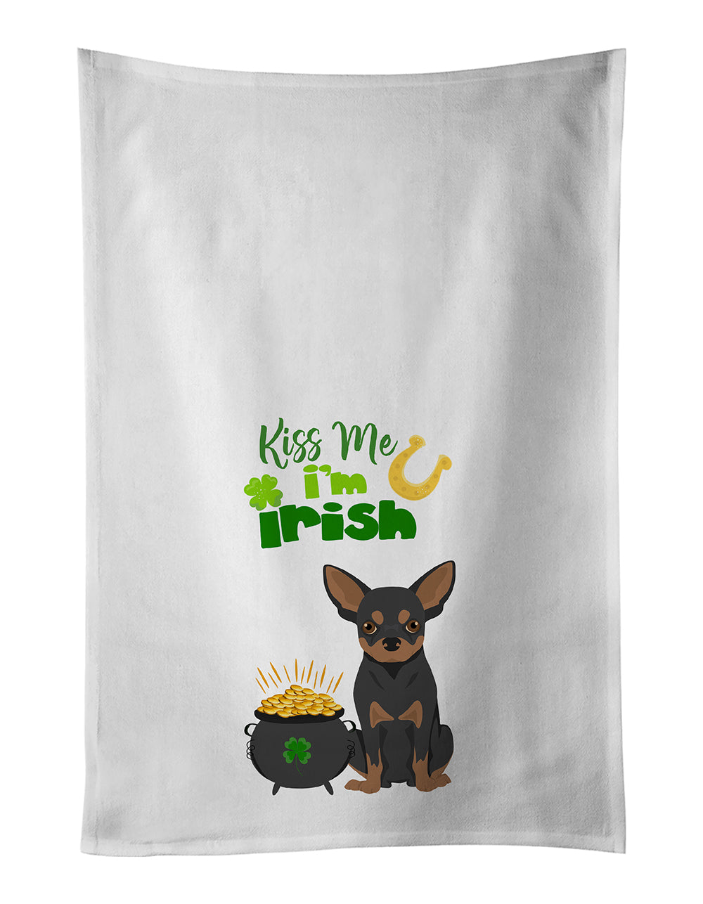 Buy this Black and Tan Chihuahua St. Patrick&#39;s Day White Kitchen Towel Set of 2 Dish Towels