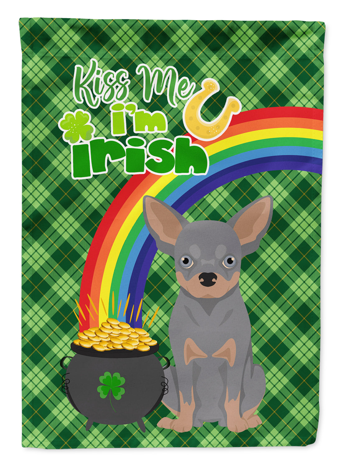 Blue and Tan Chihuahua St. Patrick's Day Flag Garden Size  the-store.com.