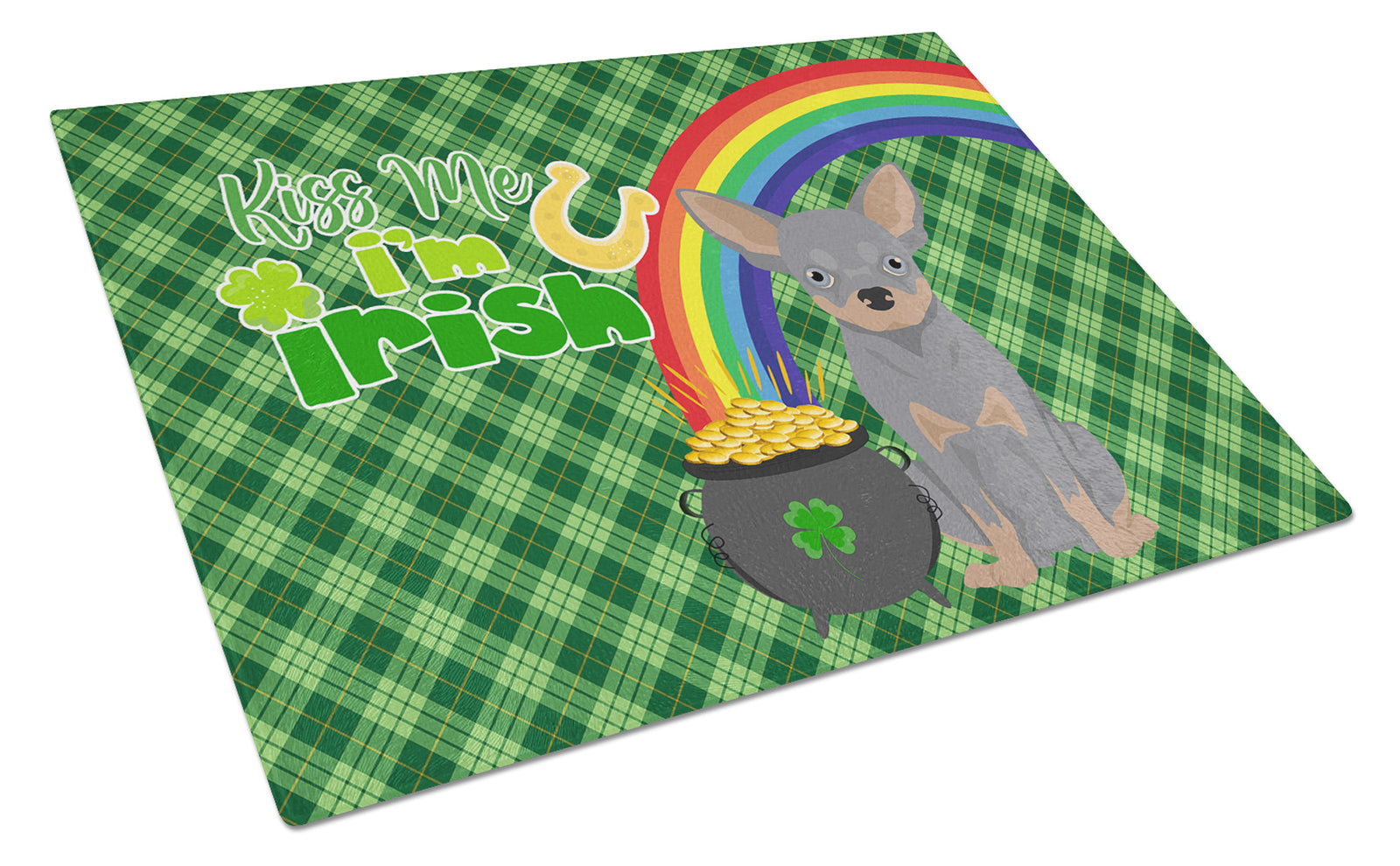 Buy this Blue and Tan Chihuahua St. Patrick's Day Glass Cutting Board Large