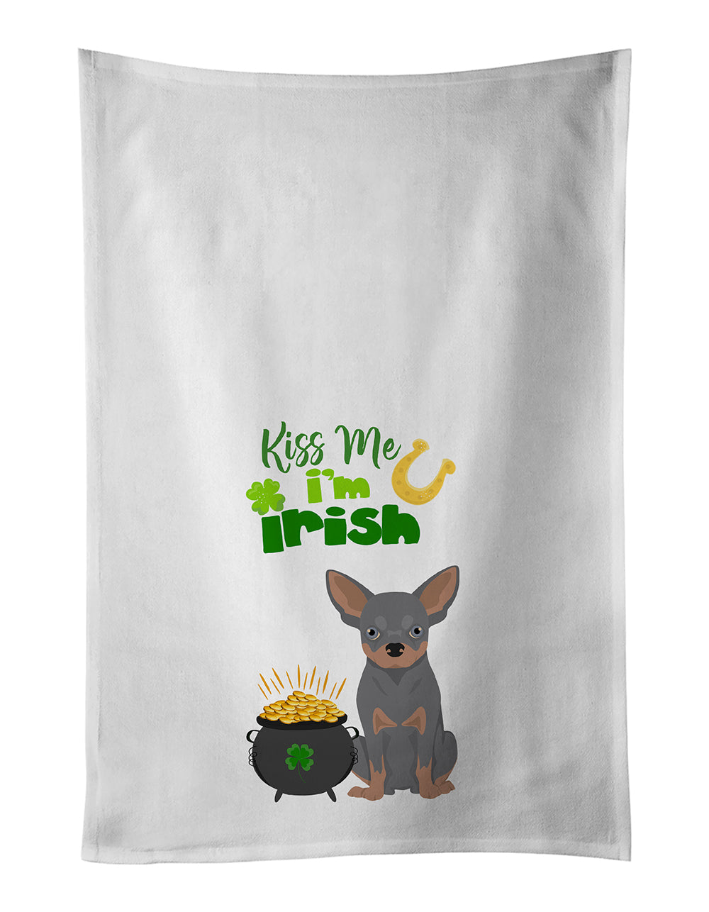 Buy this Blue and Tan Chihuahua St. Patrick's Day White Kitchen Towel Set of 2 Dish Towels