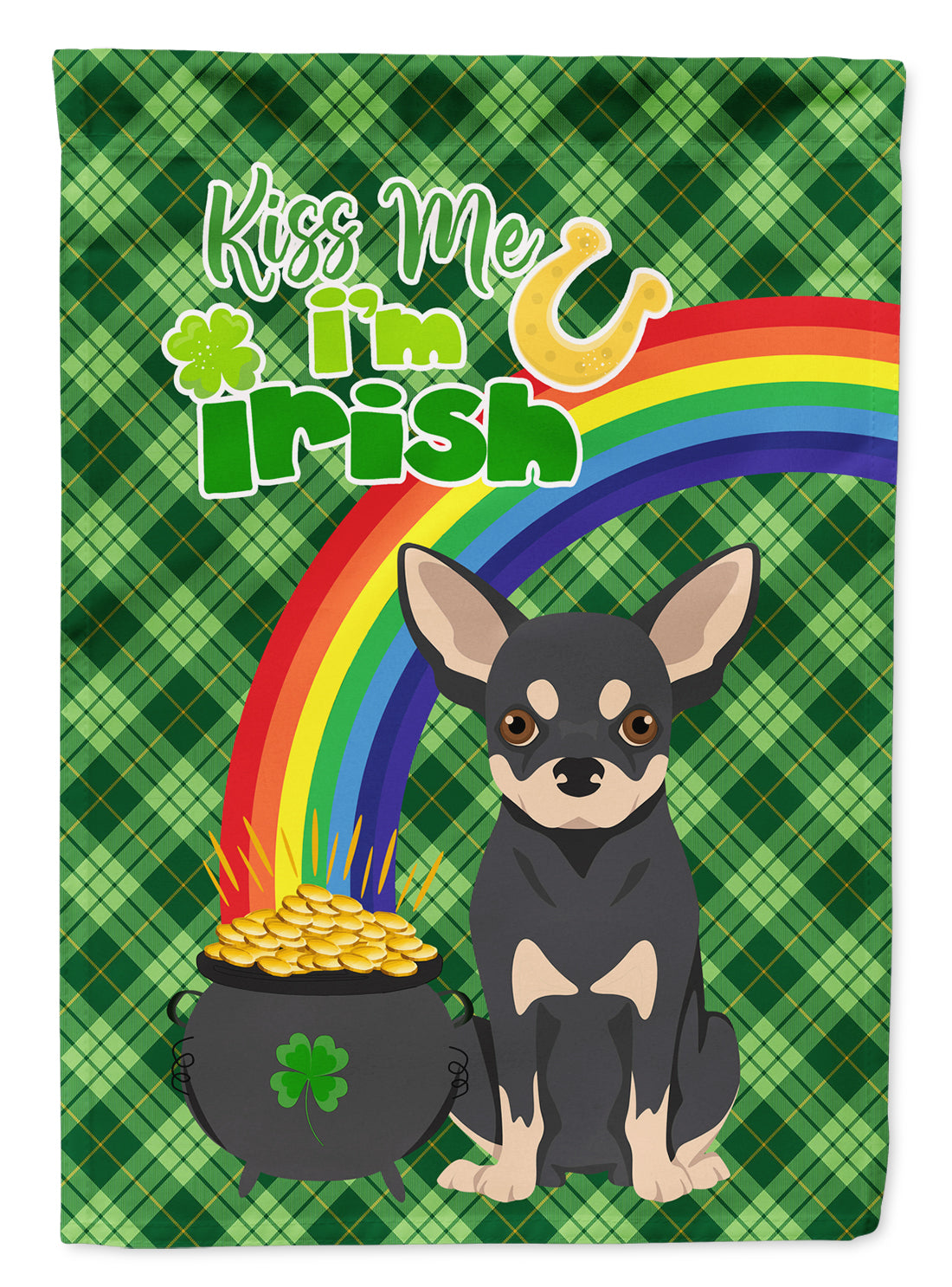 Black and Cream Chihuahua St. Patrick&#39;s Day Flag Garden Size  the-store.com.