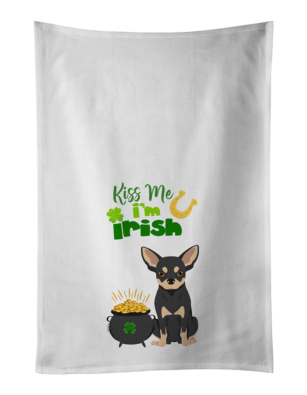 Buy this Black and Cream Chihuahua St. Patrick&#39;s Day White Kitchen Towel Set of 2 Dish Towels