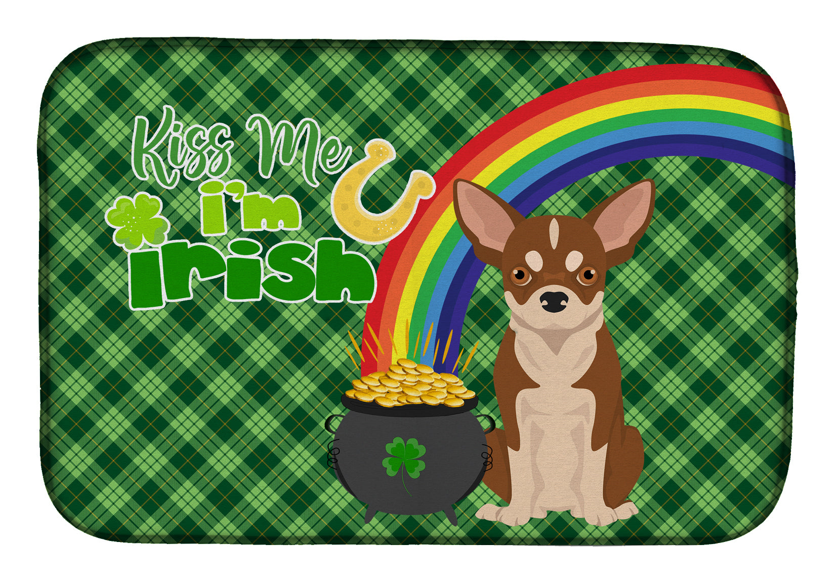Red and White Chihuahua St. Patrick's Day Dish Drying Mat  the-store.com.