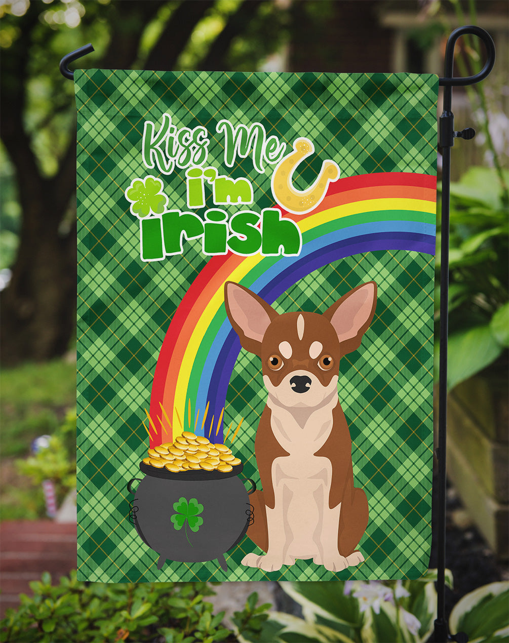 Red and White Chihuahua St. Patrick's Day Flag Garden Size  the-store.com.