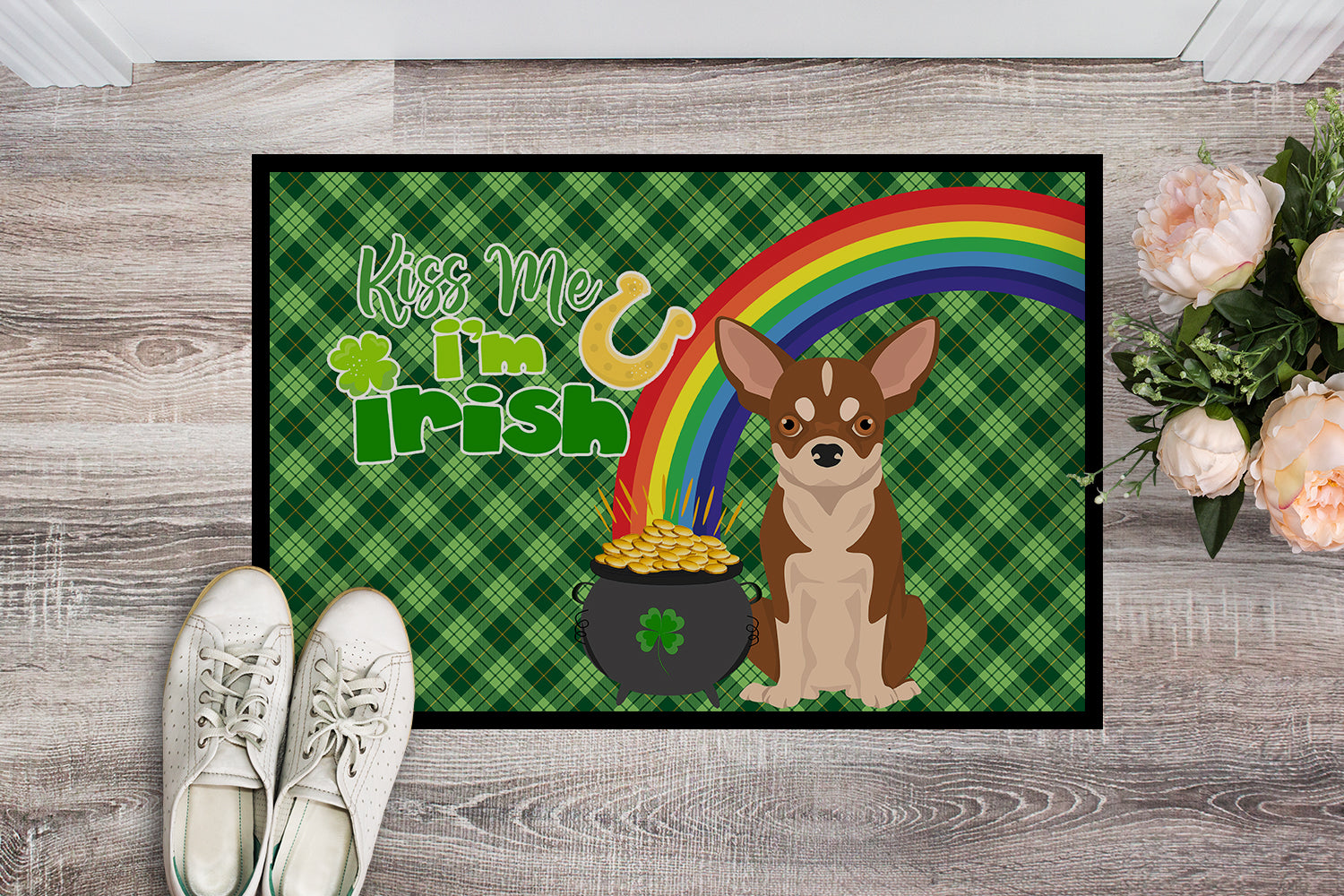 Buy this Red and White Chihuahua St. Patrick's Day Indoor or Outdoor Mat 24x36