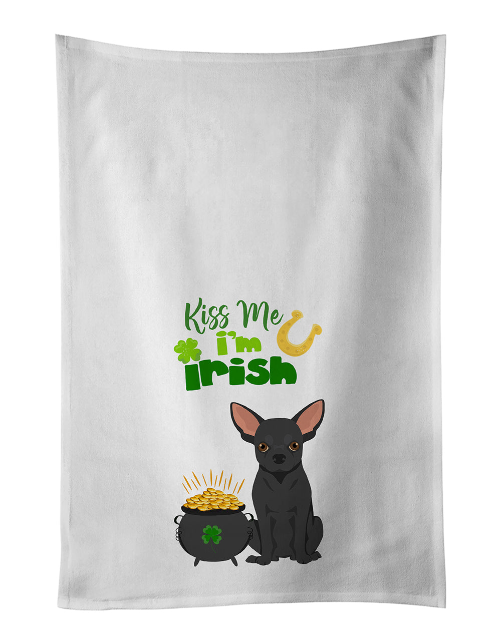 Buy this Black Chihuahua St. Patrick&#39;s Day White Kitchen Towel Set of 2 Dish Towels