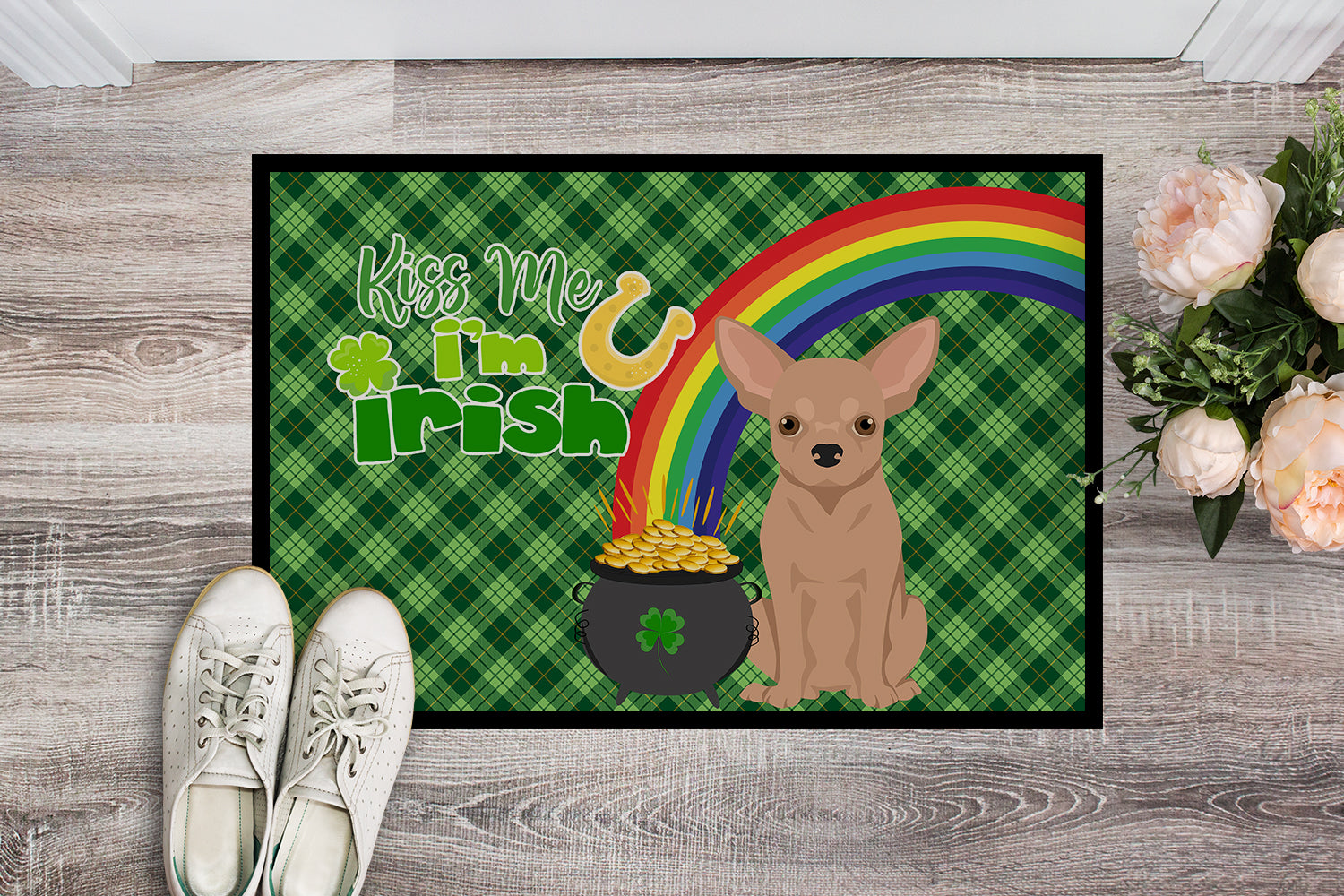 Buy this Cream Chihuahua St. Patrick's Day Indoor or Outdoor Mat 24x36